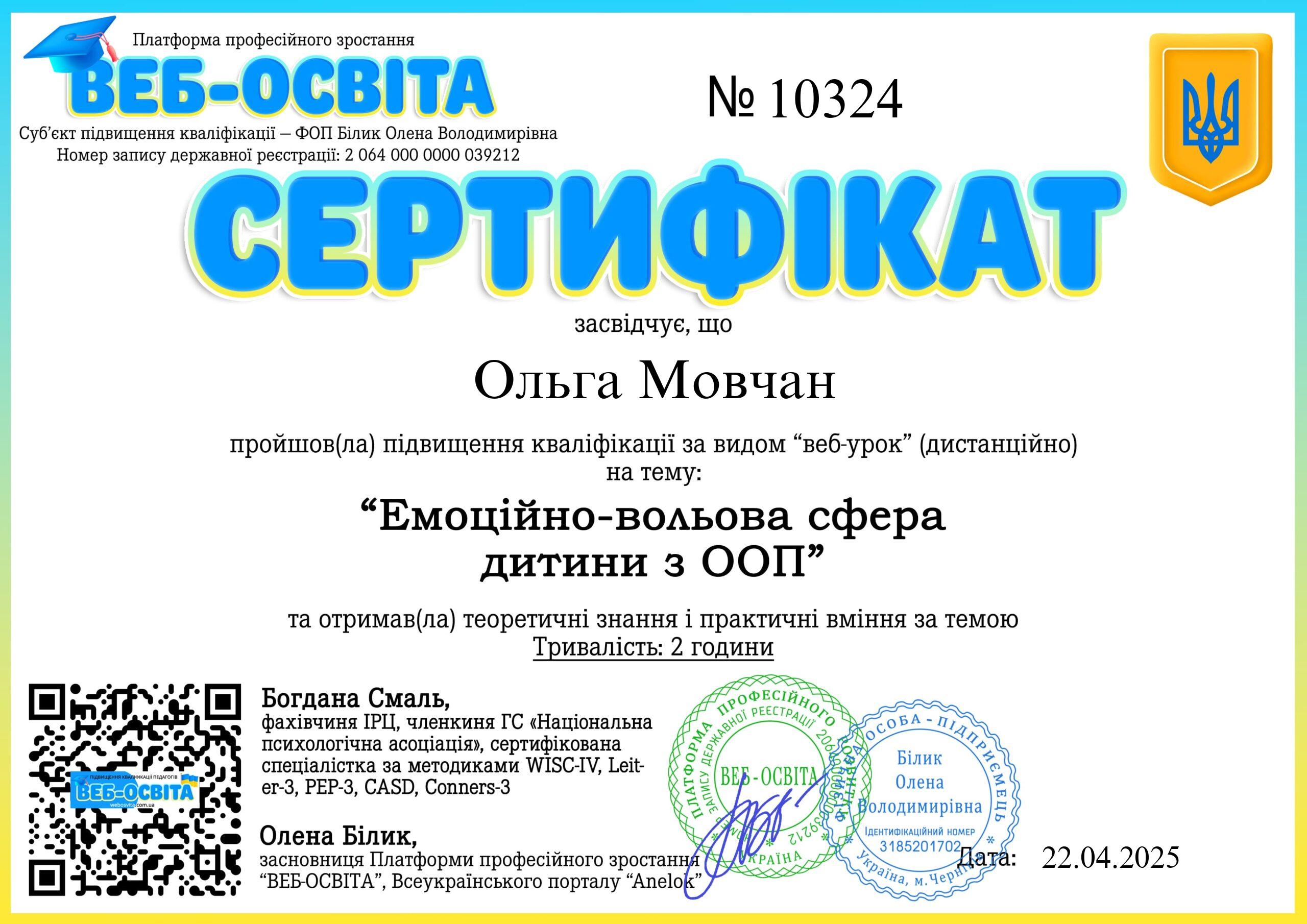 Список виданих сертифікатів 2 Web-Osvita Certificate