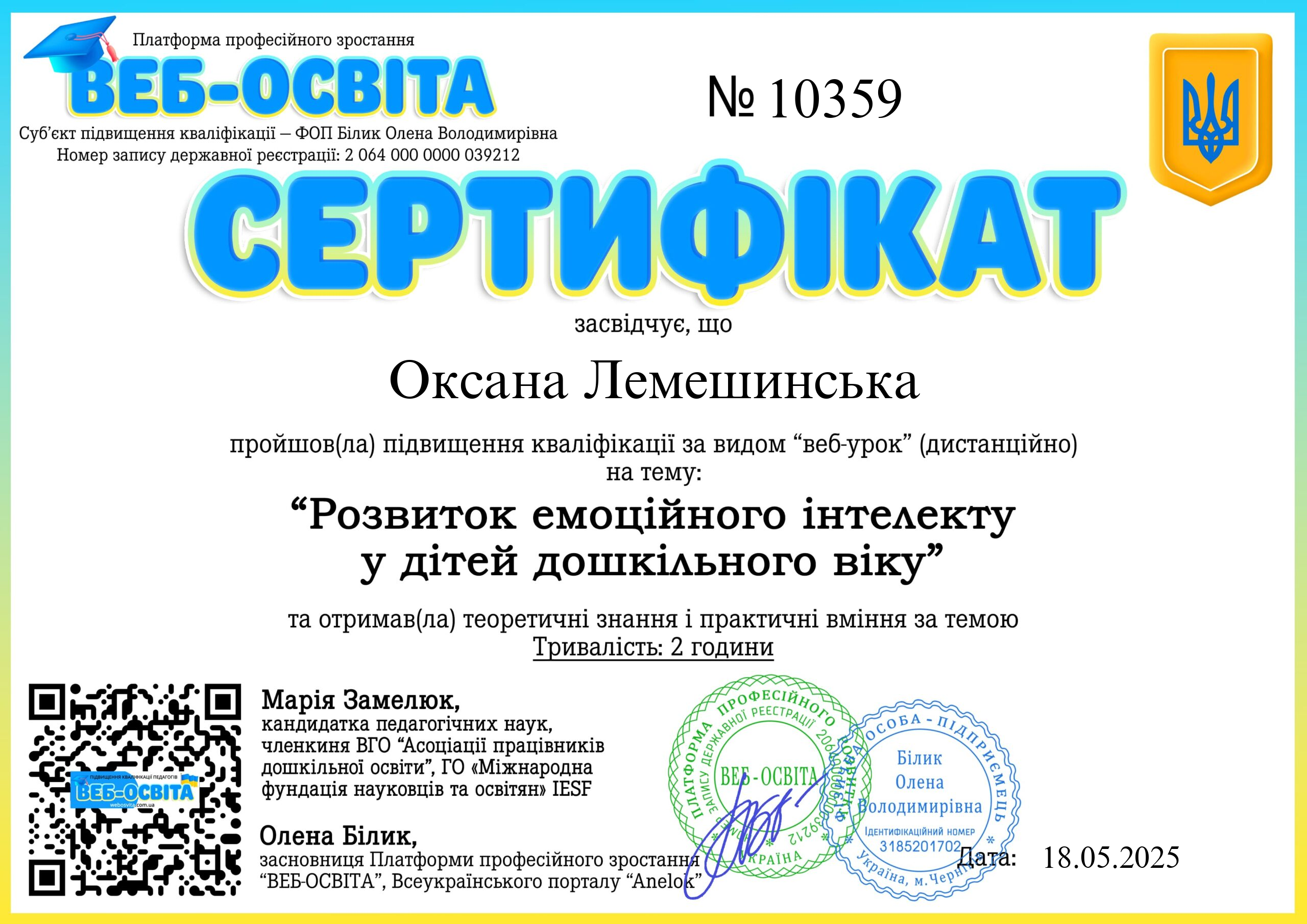 Список виданих сертифікатів 7 Web-Osvita Certificate