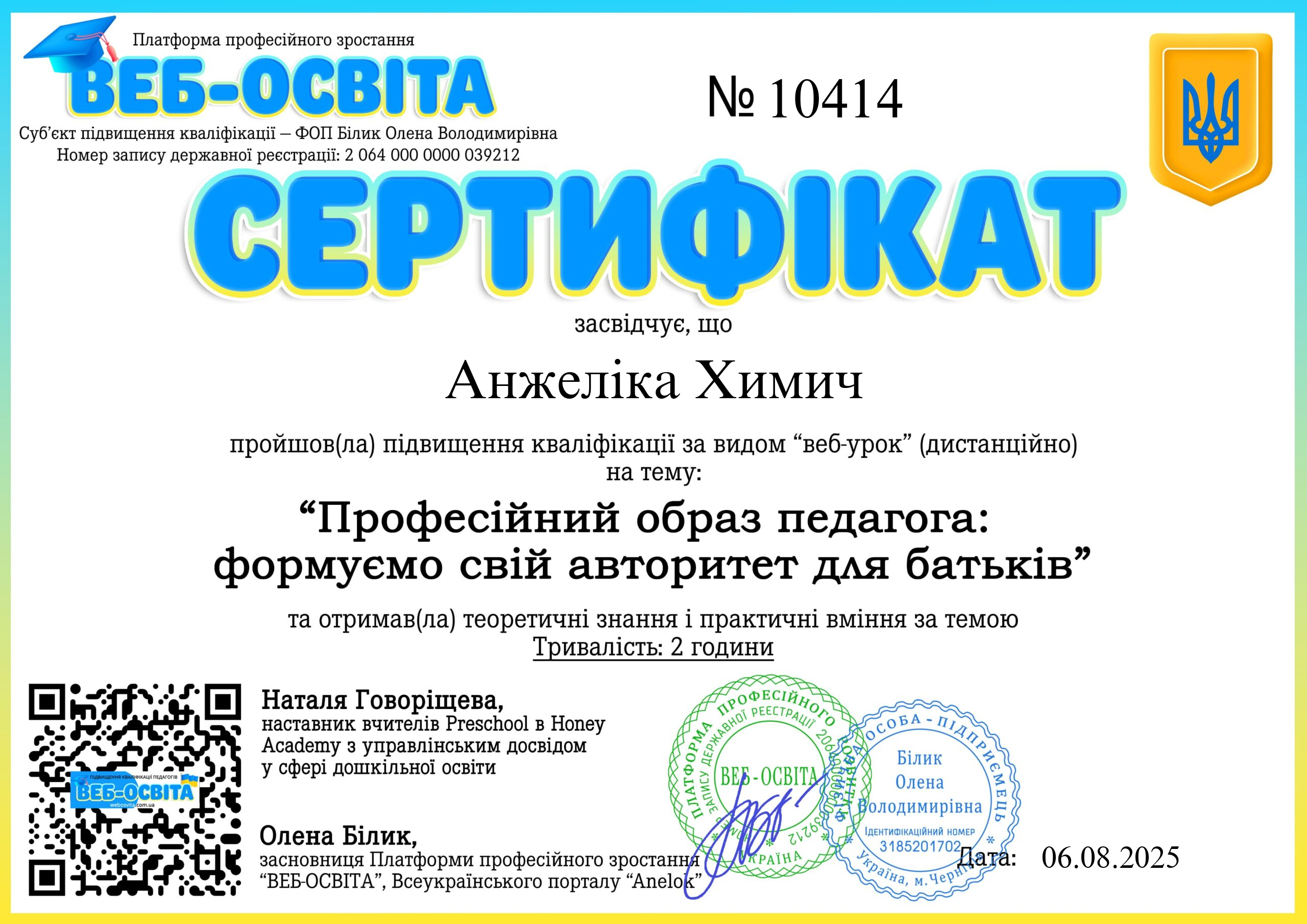 Список виданих сертифікатів 2 Web-Osvita Certificate