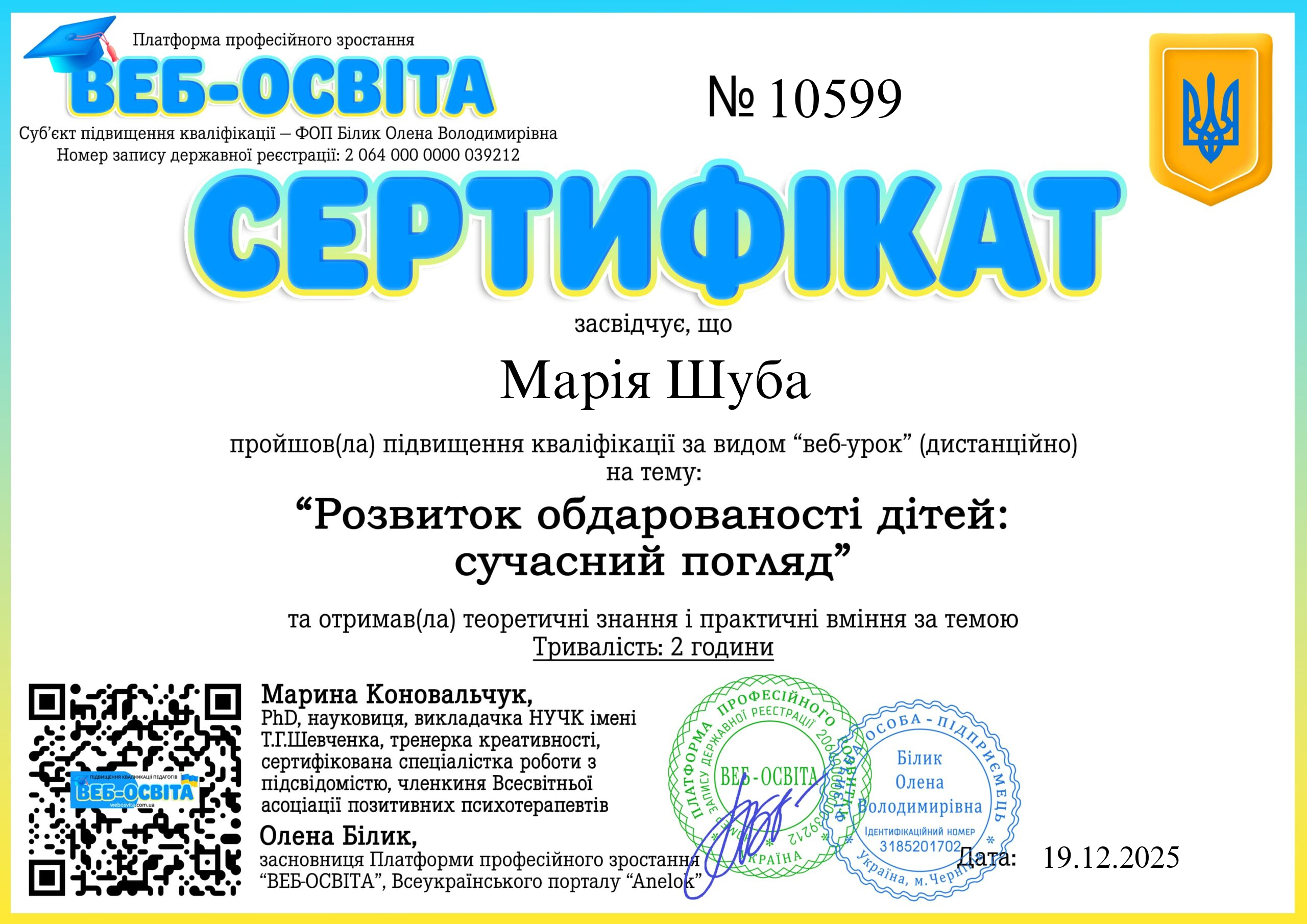 Список виданих сертифікатів 2 Web-Osvita Certificate