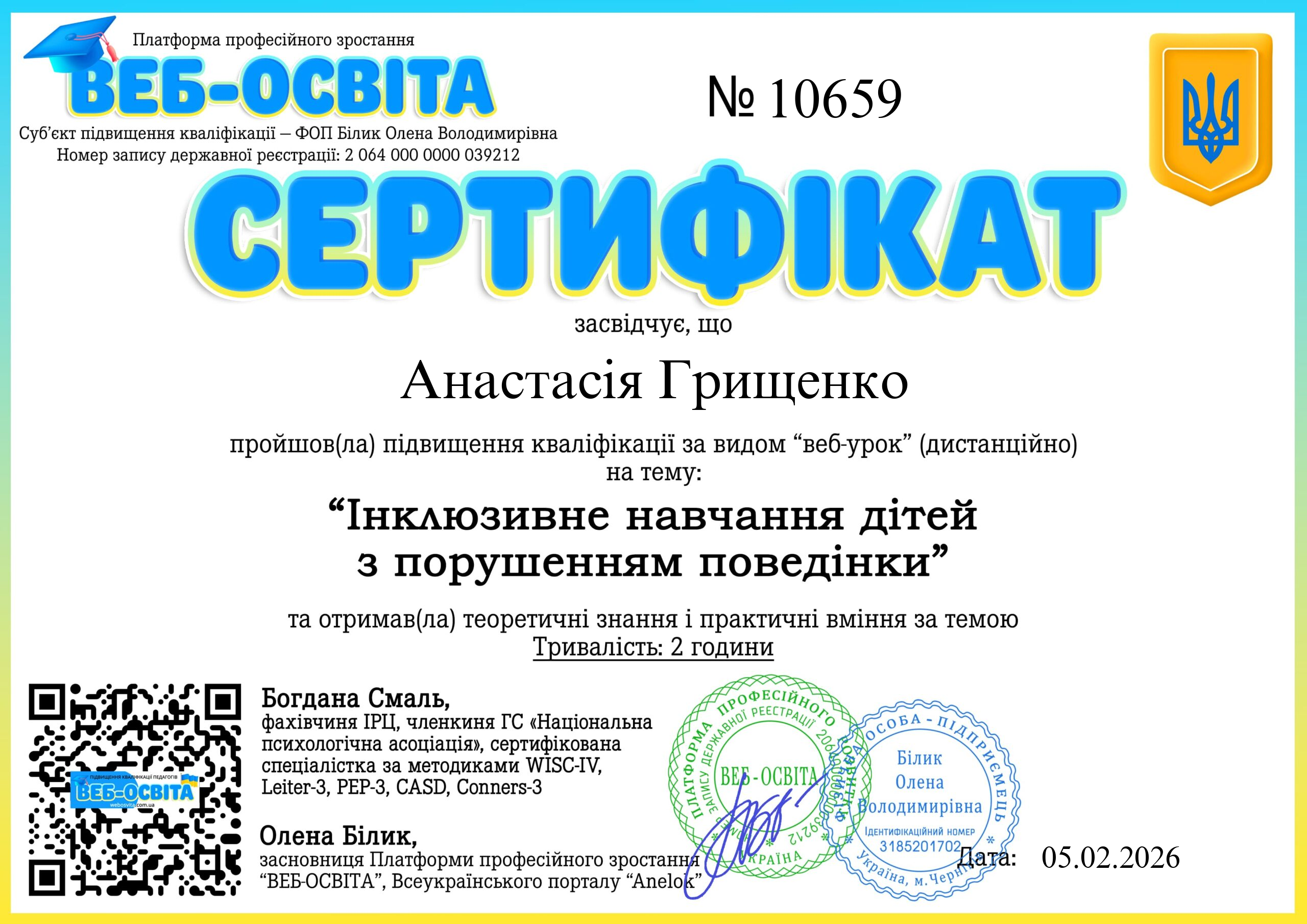Список виданих сертифікатів 2 Web-Osvita Certificate