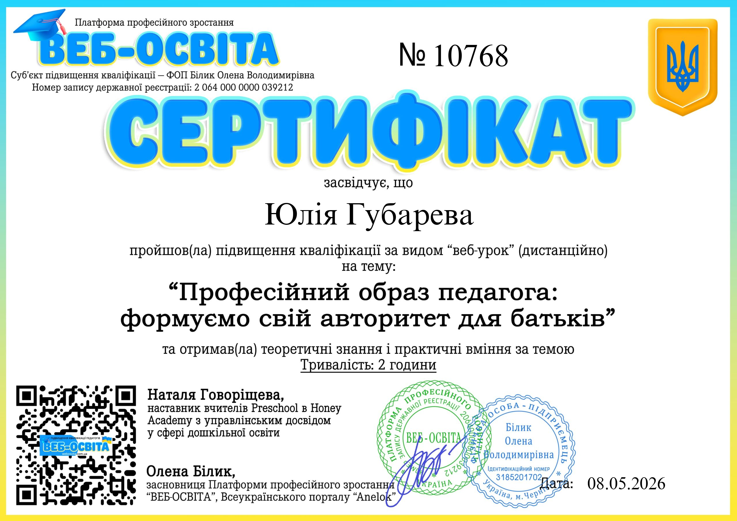 Список виданих сертифікатів 6 Web-Osvita Certificate