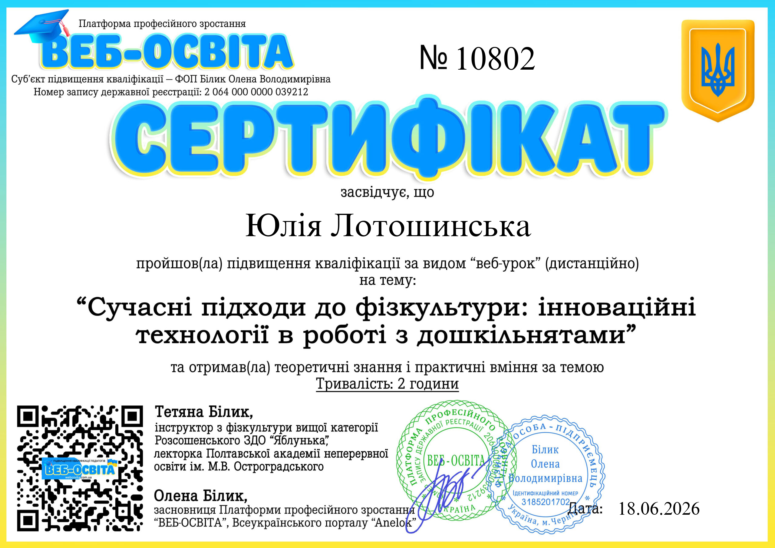 Список виданих сертифікатів 9 Web-Osvita Certificate