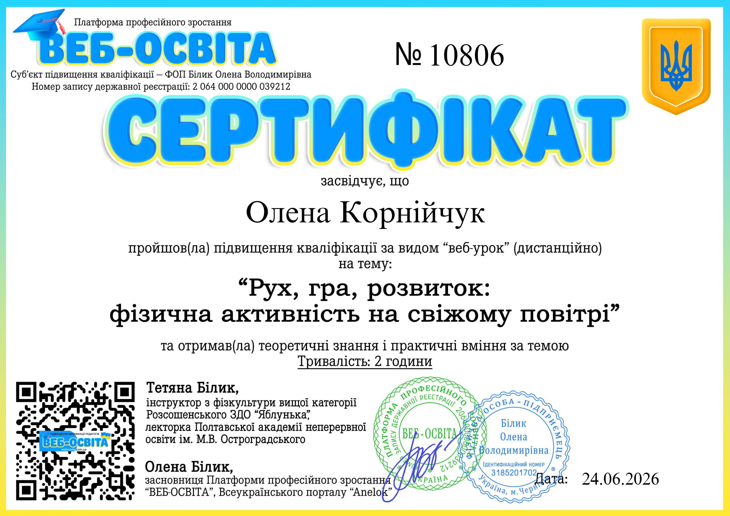 Список виданих сертифікатів 5 Web-Osvita Certificate