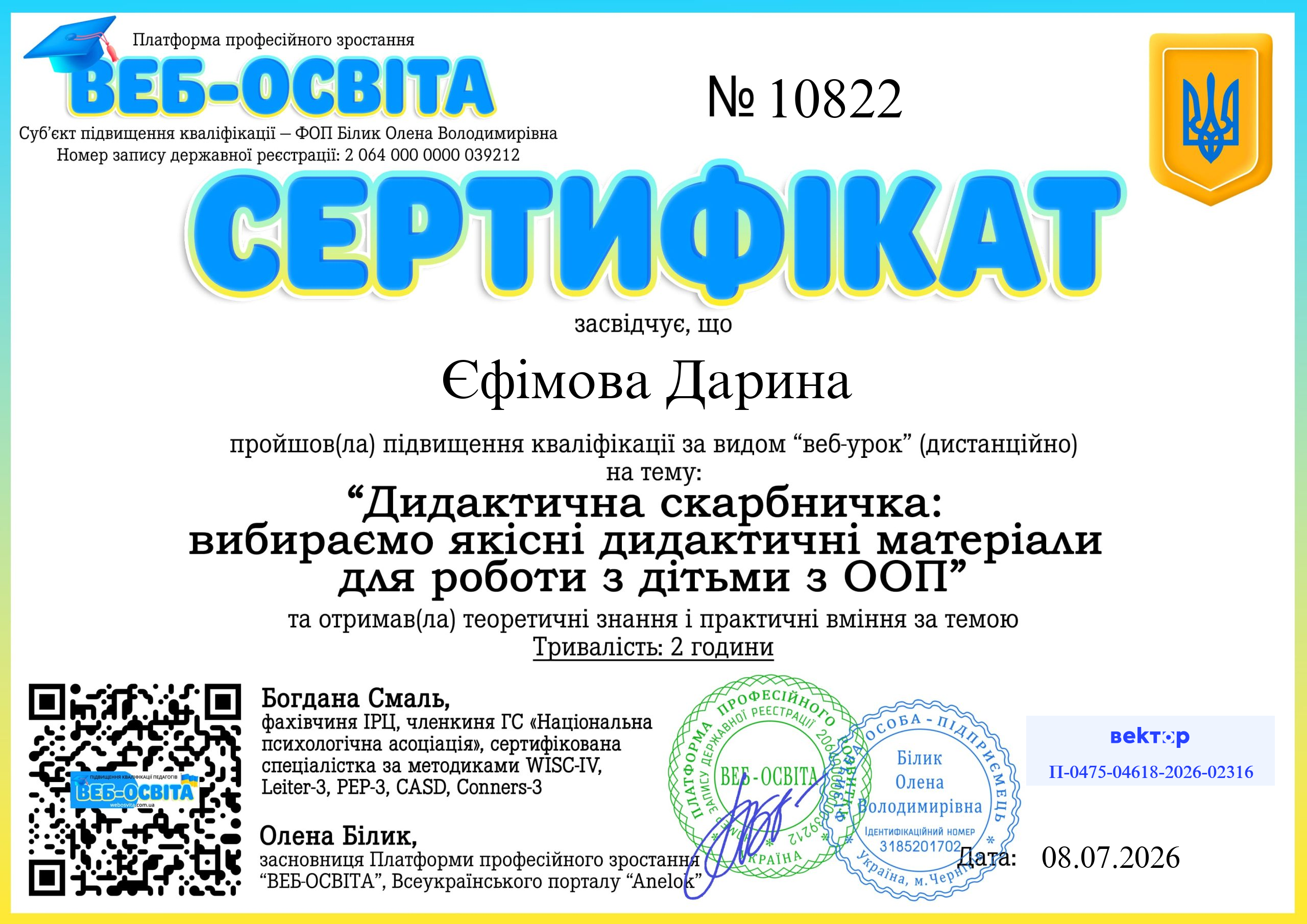 Список виданих сертифікатів 20 Web-Osvita Certificate