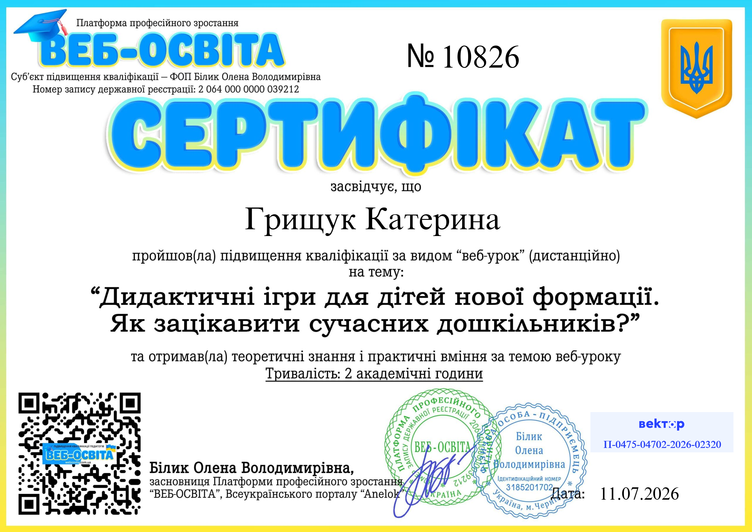 Список виданих сертифікатів 12 Web-Osvita Certificate