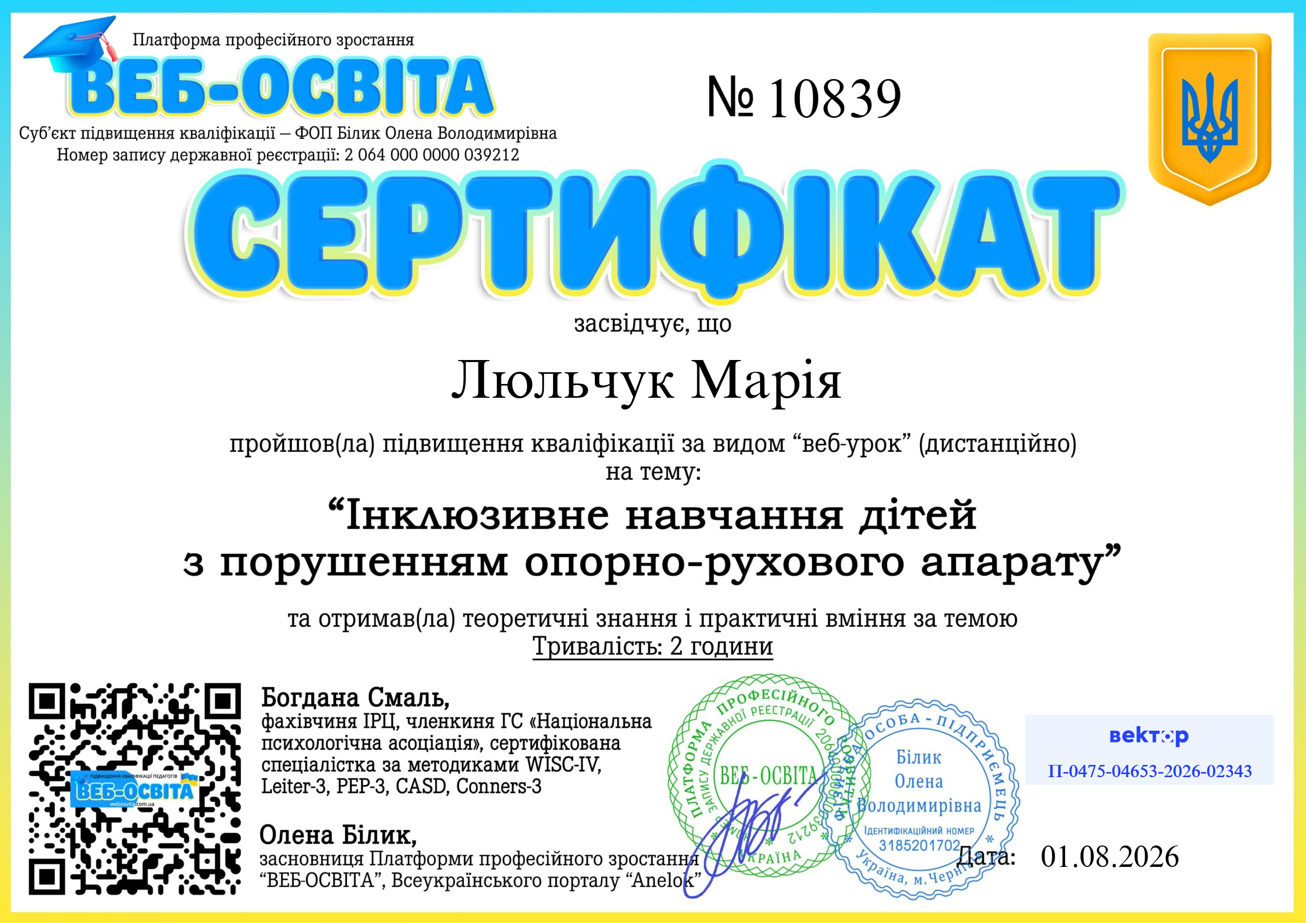 Список виданих сертифікатів 6 Web-Osvita Certificate