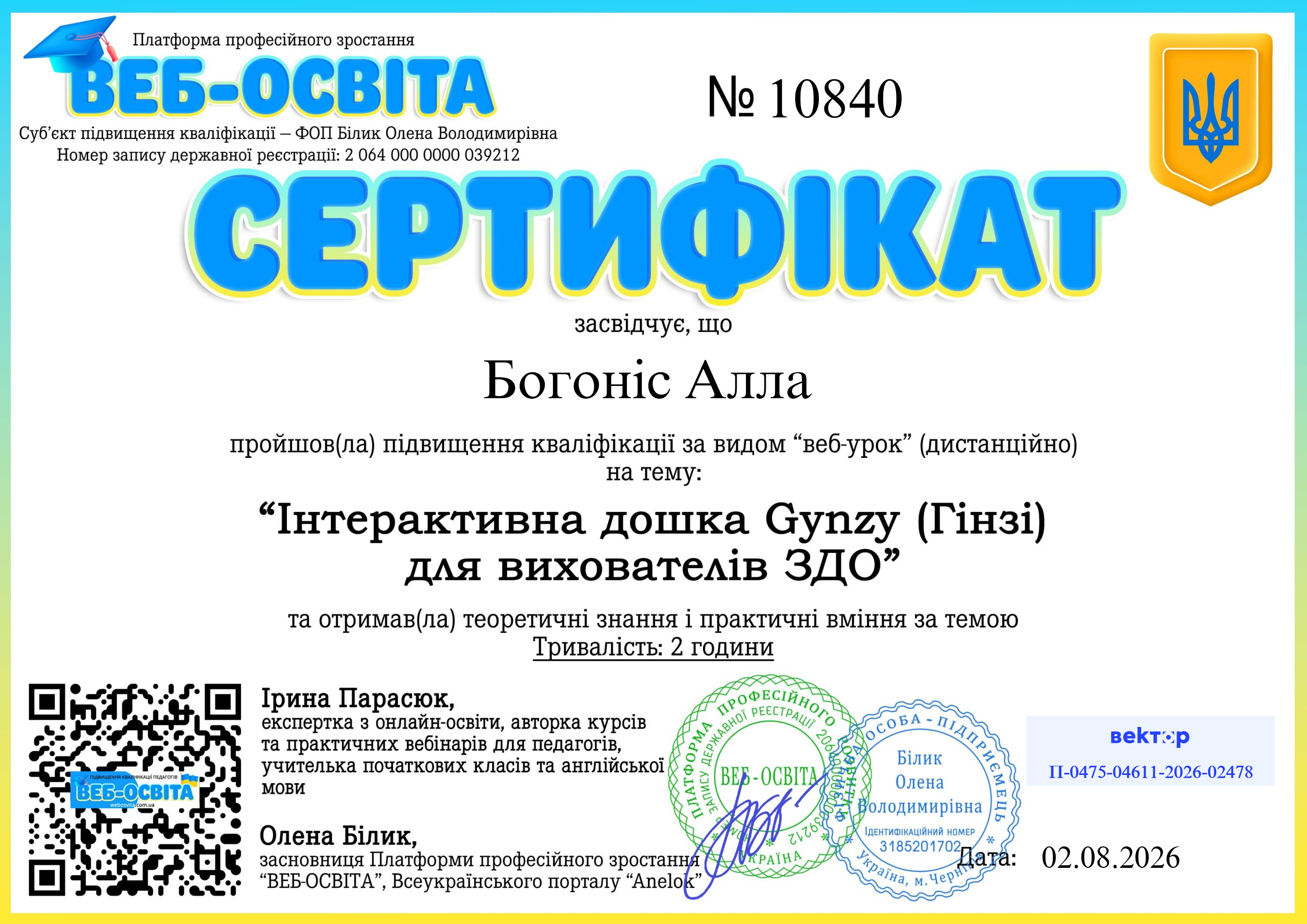 Список виданих сертифікатів 4 Web-Osvita Certificate