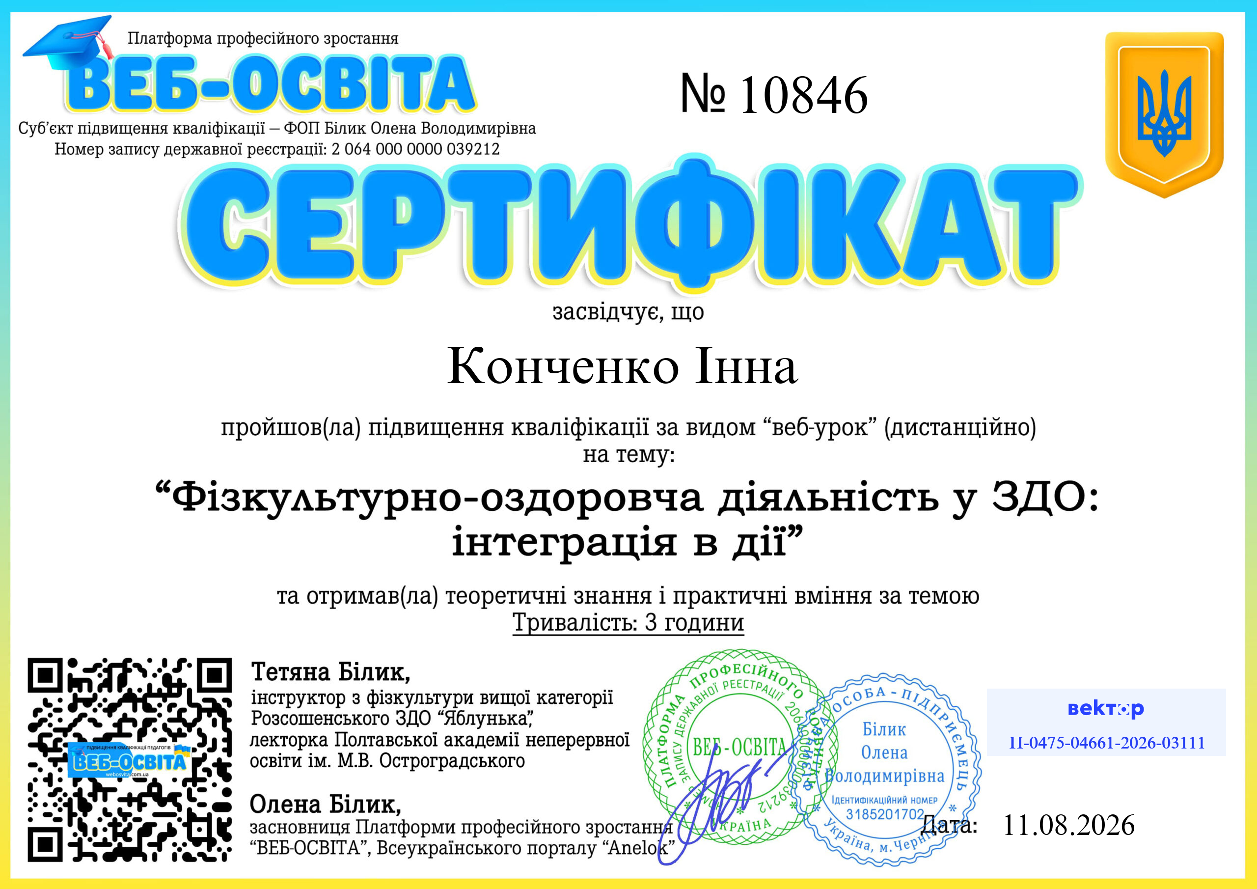 Список виданих сертифікатів 12 Web-Osvita Certificate