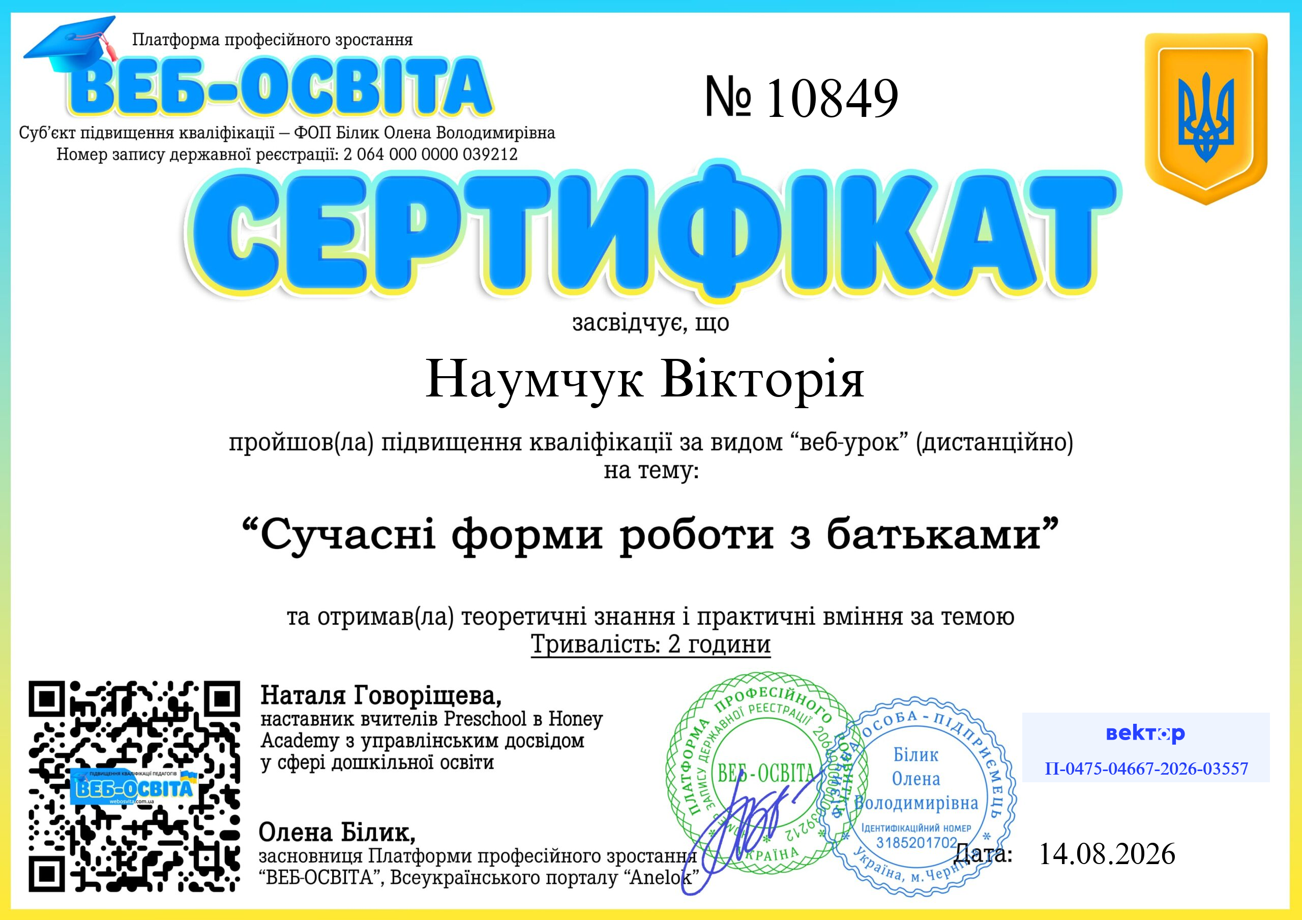 Список виданих сертифікатів 6 Web-Osvita Certificate