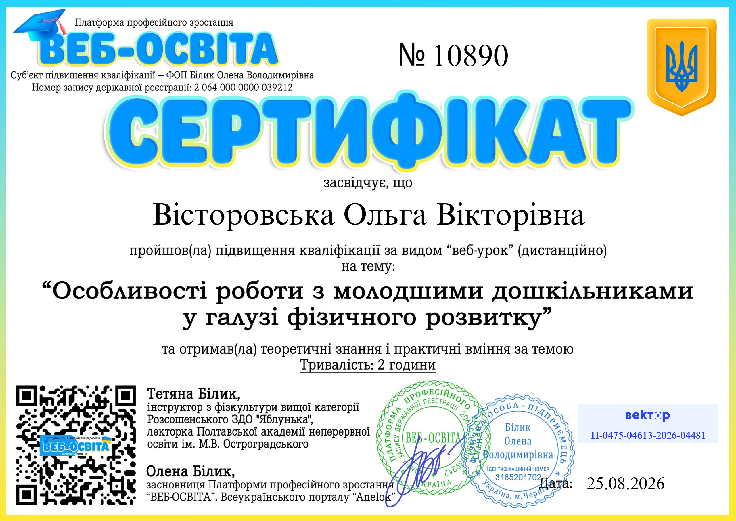 Список виданих сертифікатів 4 Web-Osvita Certificate
