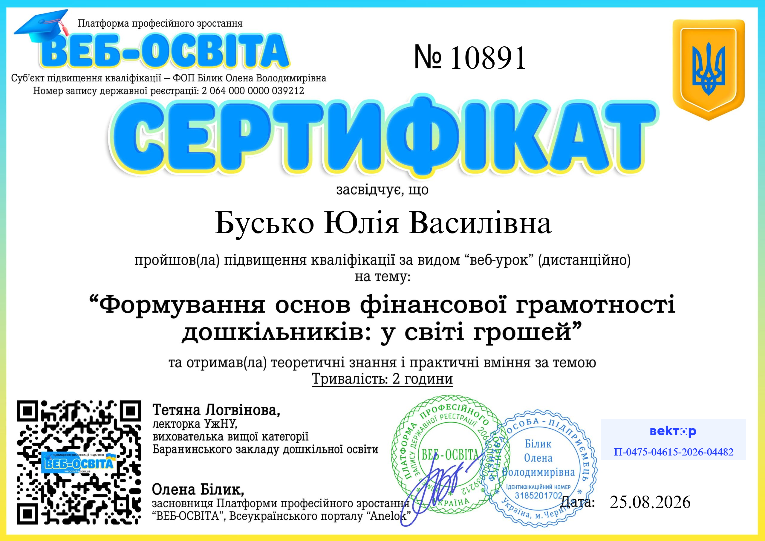 Список виданих сертифікатів 2 Web-Osvita Certificate