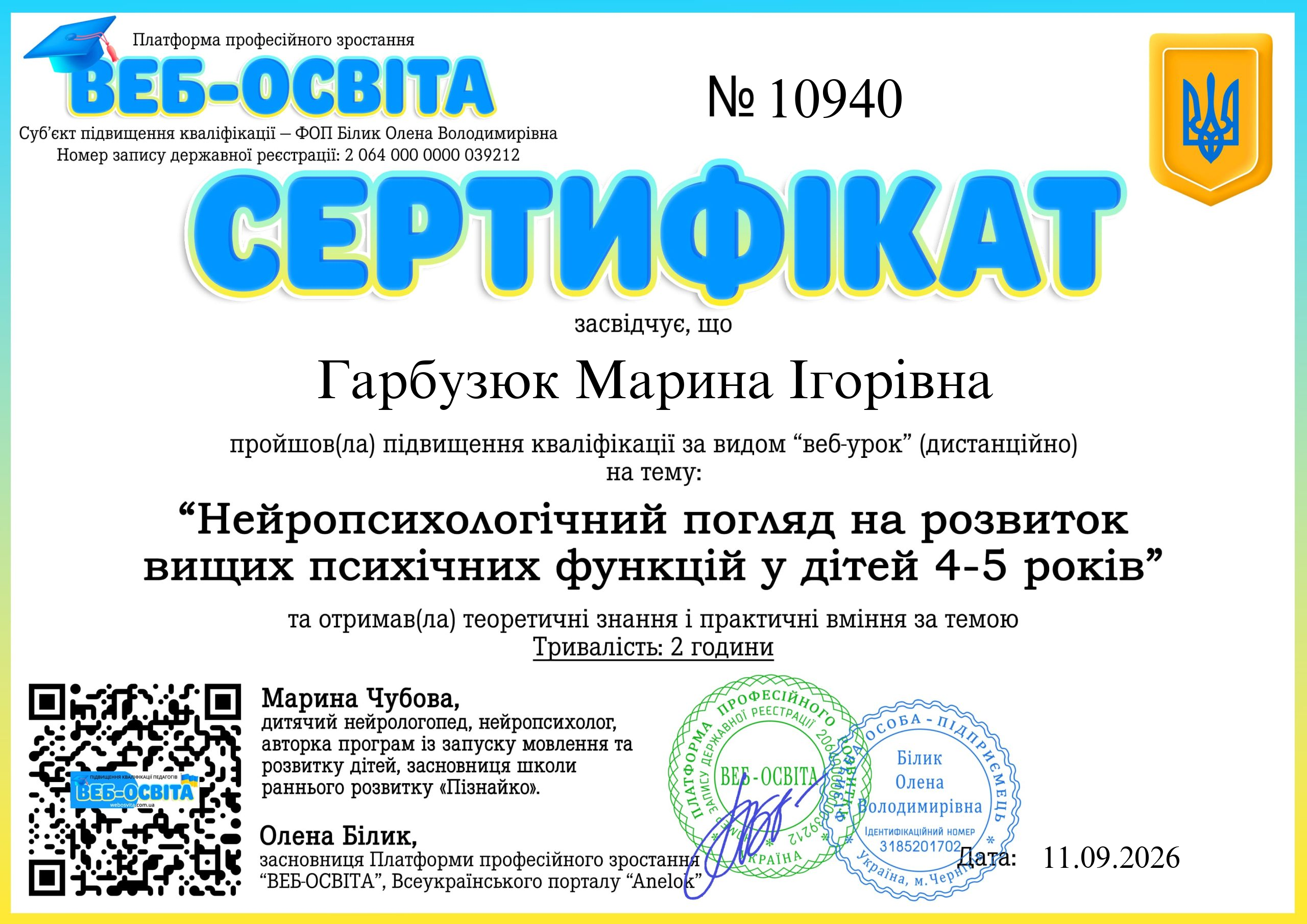 Список виданих сертифікатів 10 Web-Osvita Certificate