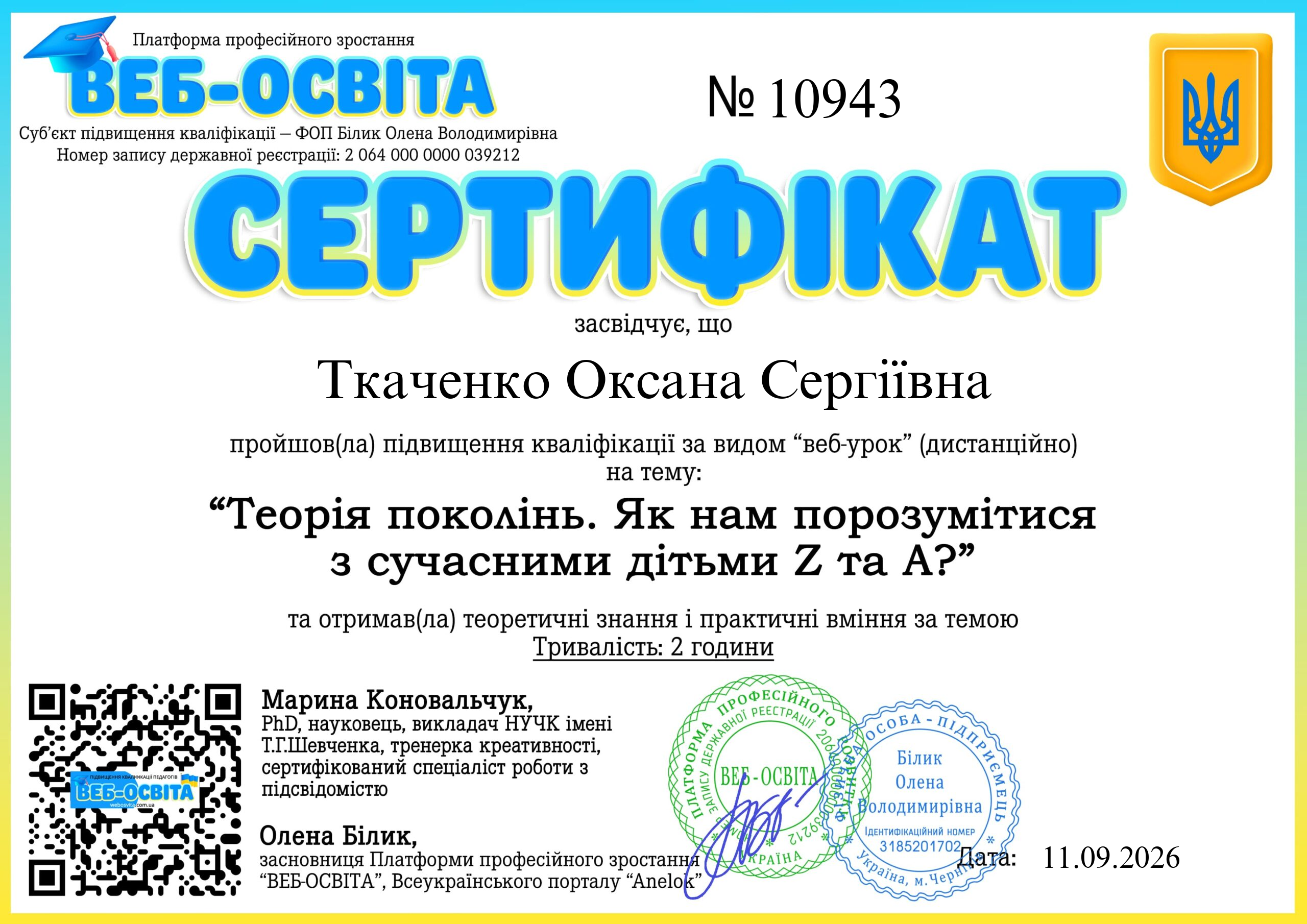 Список виданих сертифікатів 5 Web-Osvita Certificate