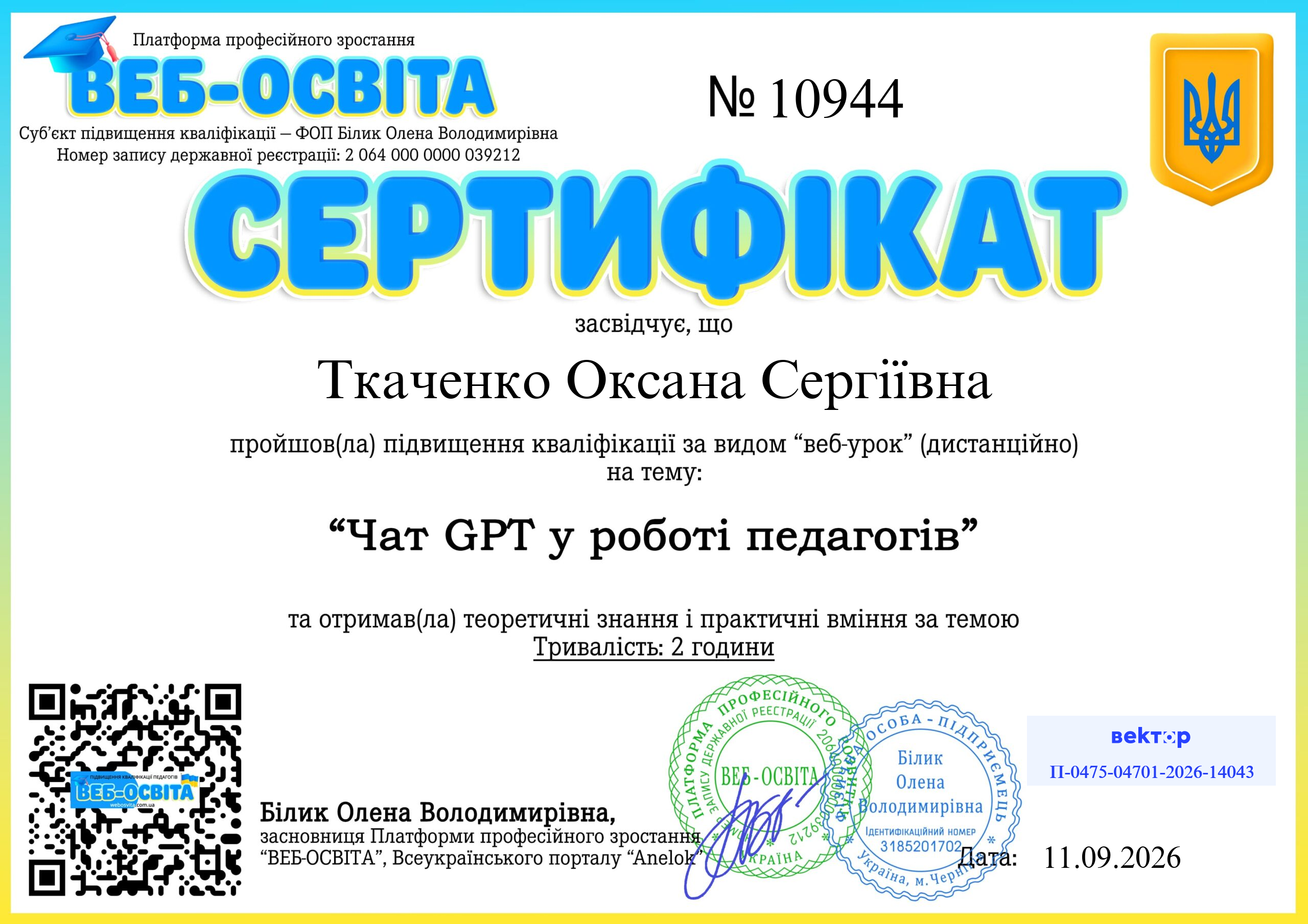 Список виданих сертифікатів 16 Web-Osvita Certificate