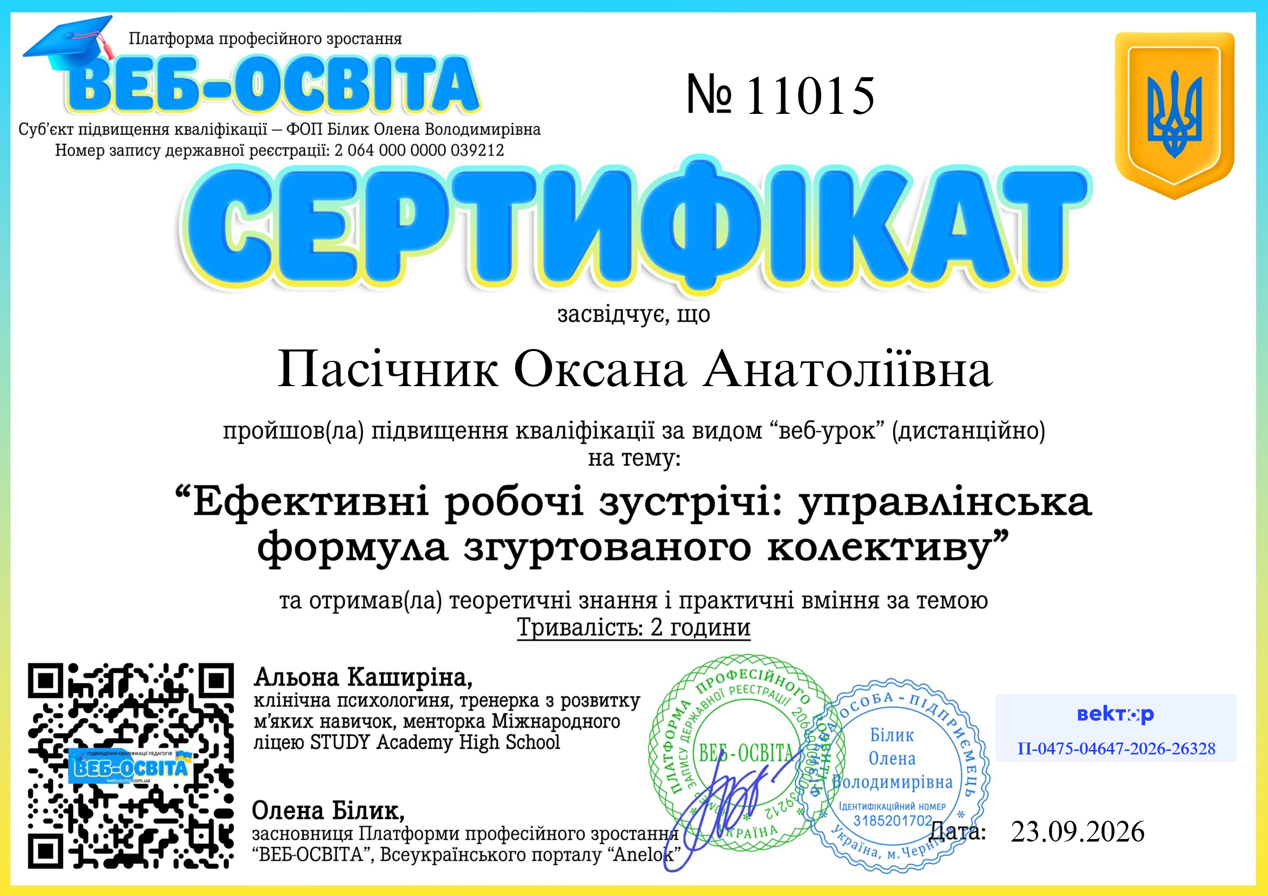 Список виданих сертифікатів 14 Web-Osvita Certificate