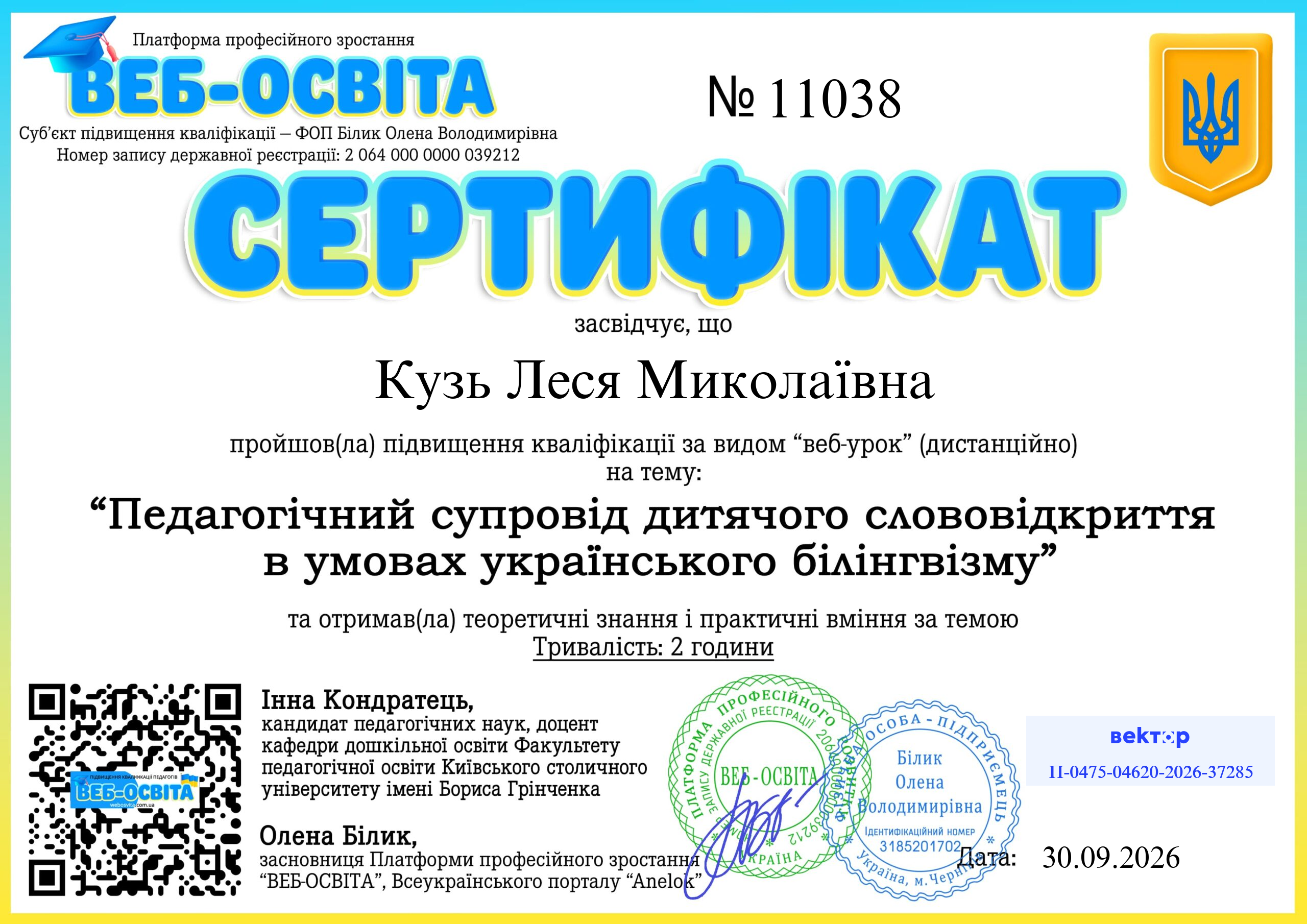 Список виданих сертифікатів 8 Web-Osvita Certificate