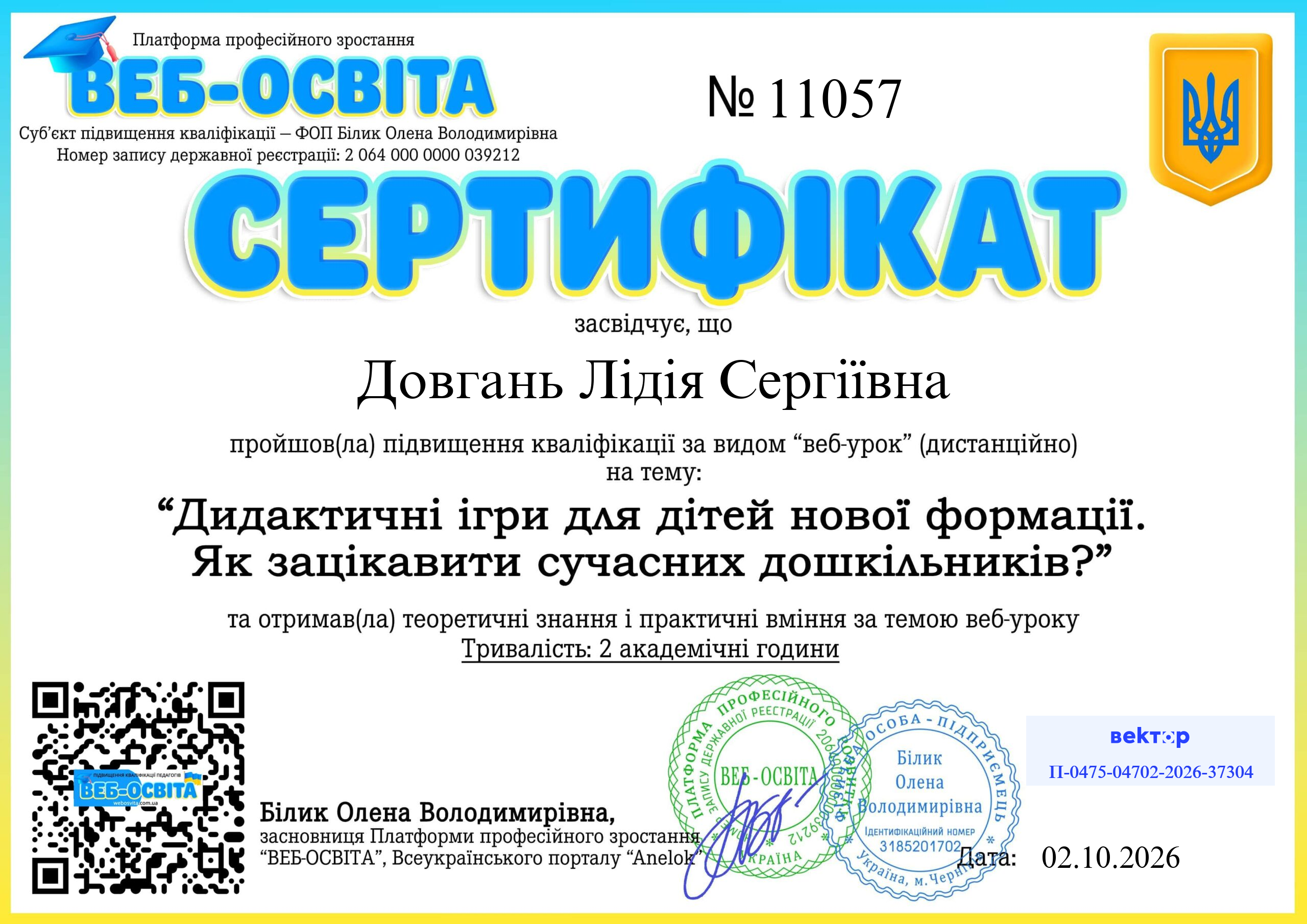 Список виданих сертифікатів 10 Web-Osvita Certificate