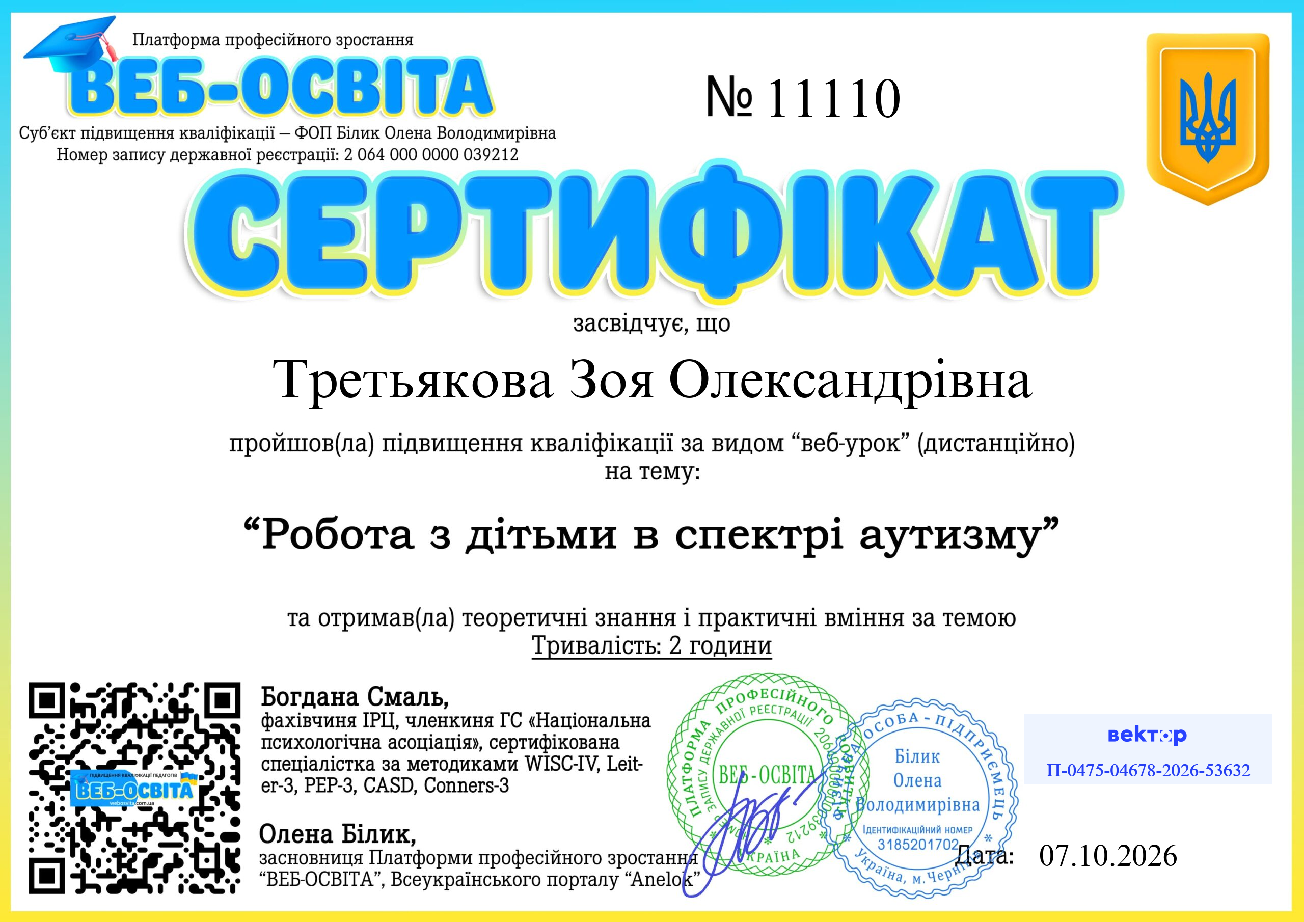 Список виданих сертифікатів 4 Web-Osvita Certificate