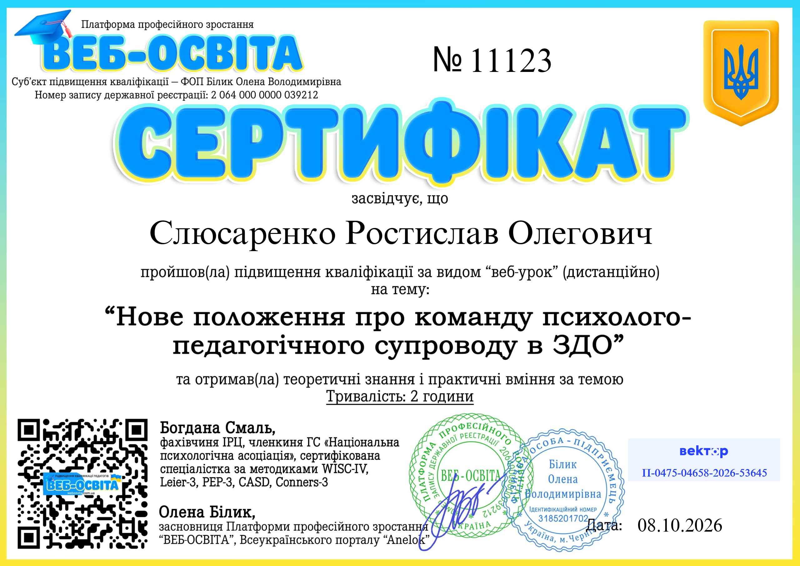 Список виданих сертифікатів 18 Web-Osvita Certificate