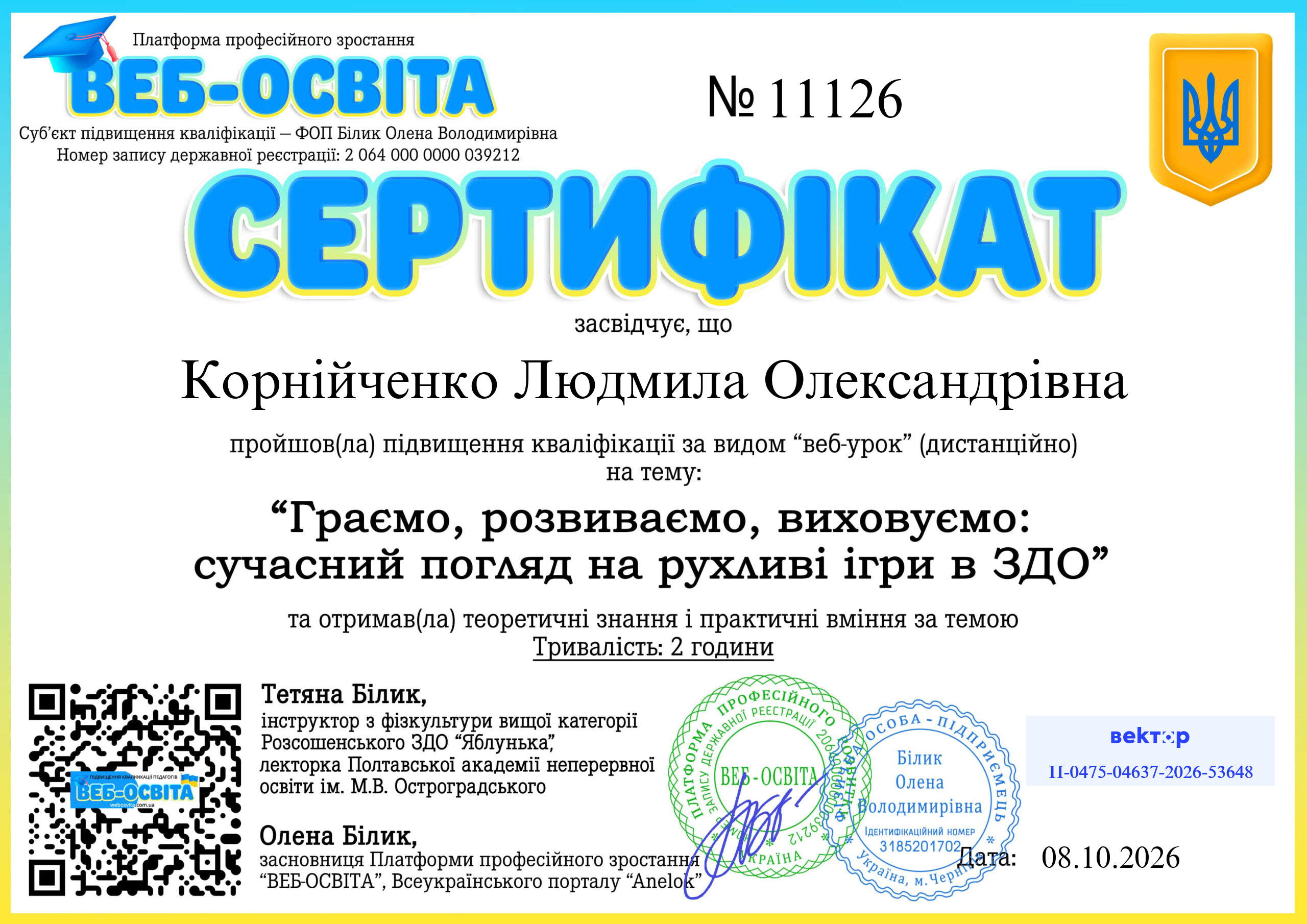 Список виданих сертифікатів 12 Web-Osvita Certificate