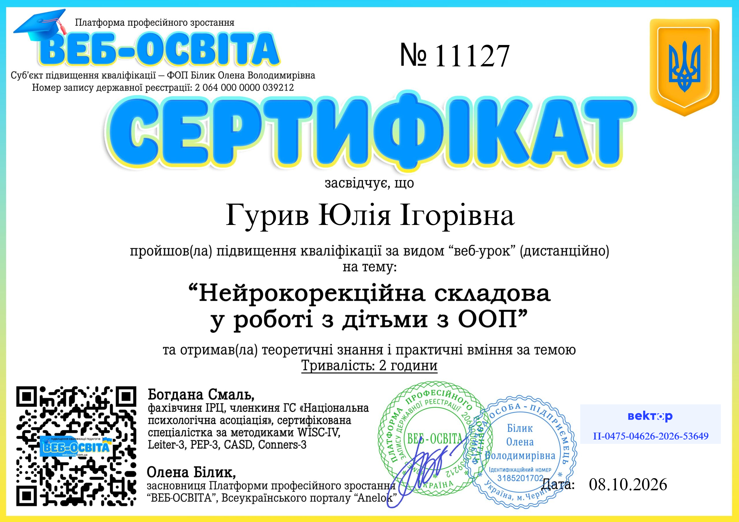 Список виданих сертифікатів 10 Web-Osvita Certificate