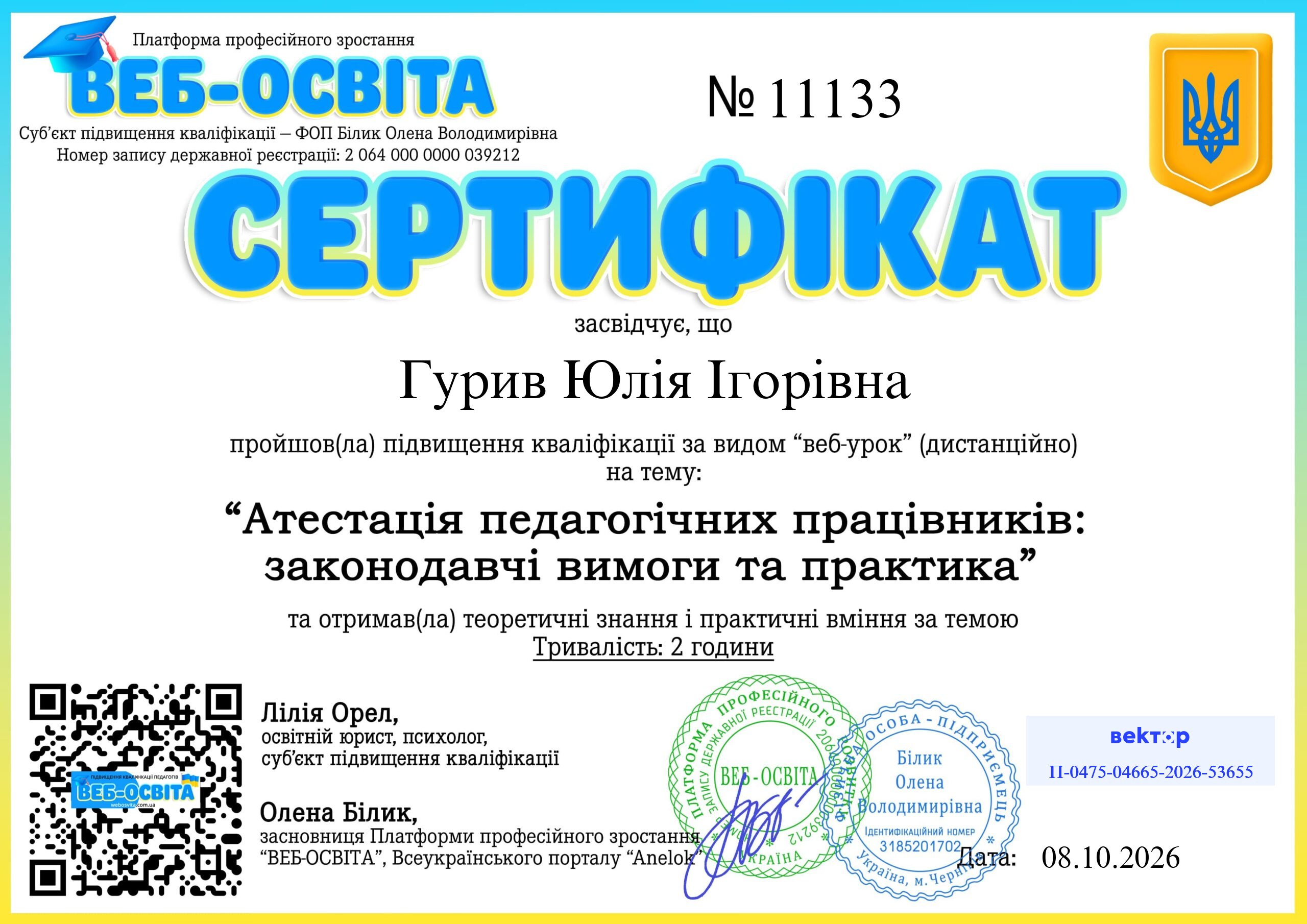 Список виданих сертифікатів 18 Web-Osvita Certificate