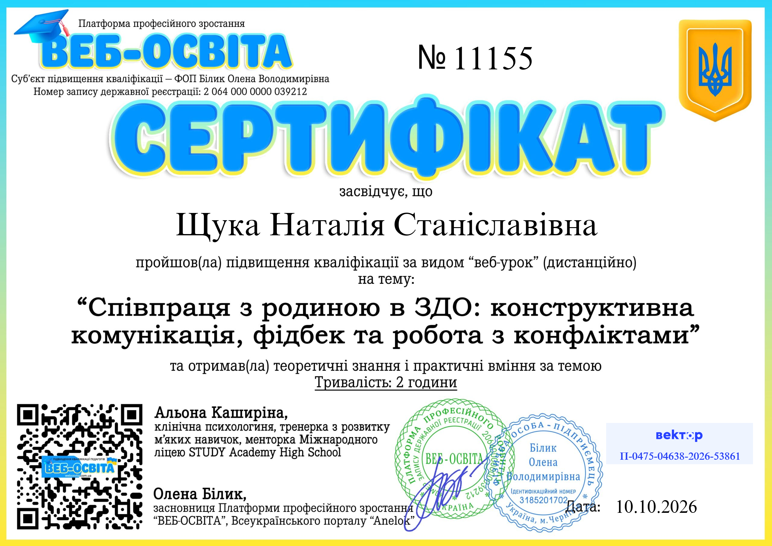 Список виданих сертифікатів 14 Web-Osvita Certificate