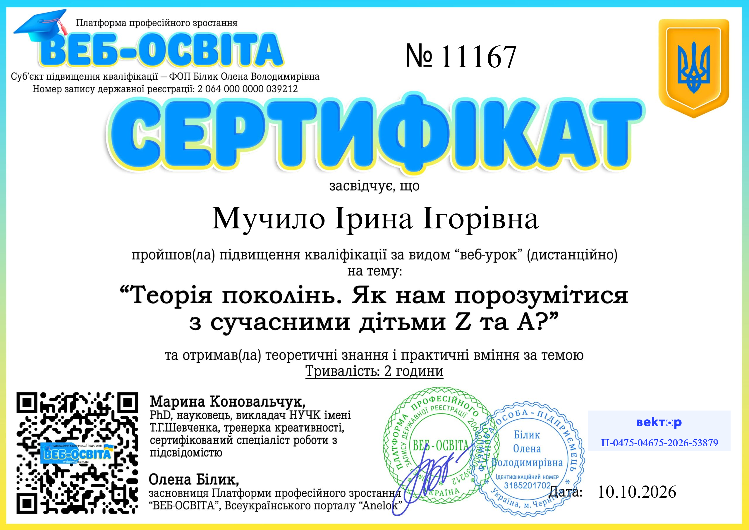 Список виданих сертифікатів 10 Web-Osvita Certificate