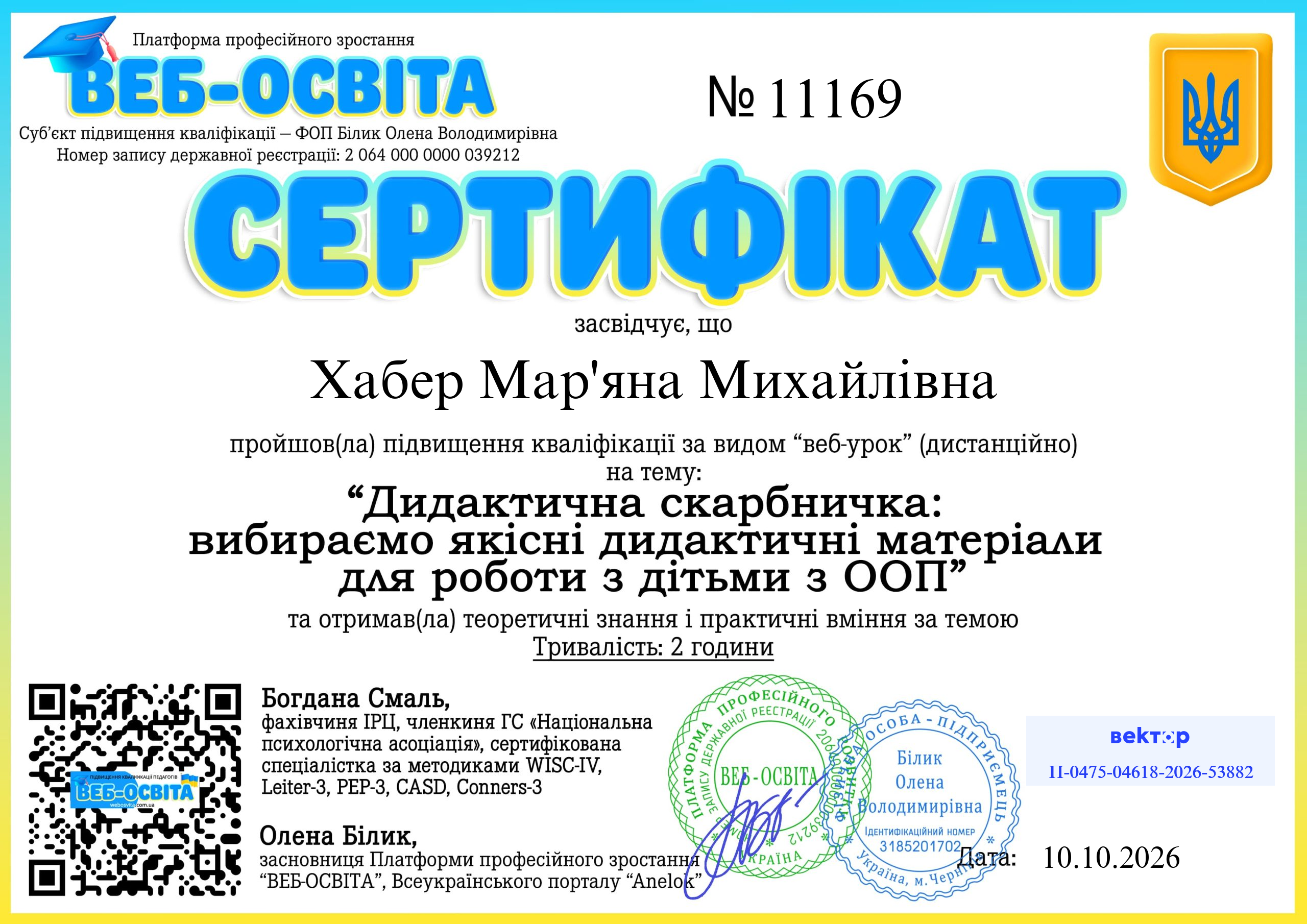 Список виданих сертифікатів 6 Web-Osvita Certificate