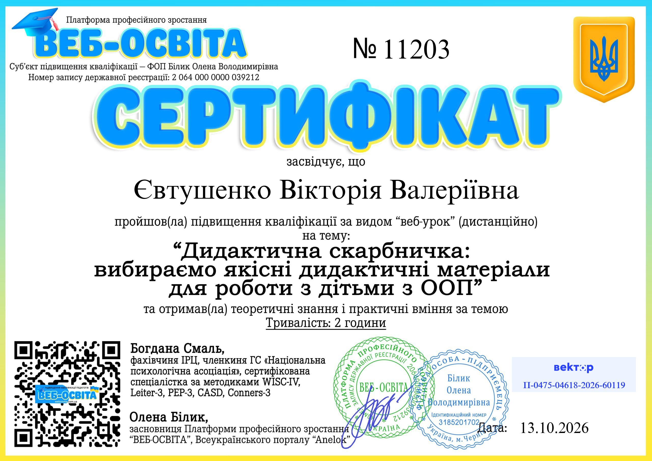 Список виданих сертифікатів 16 Web-Osvita Certificate