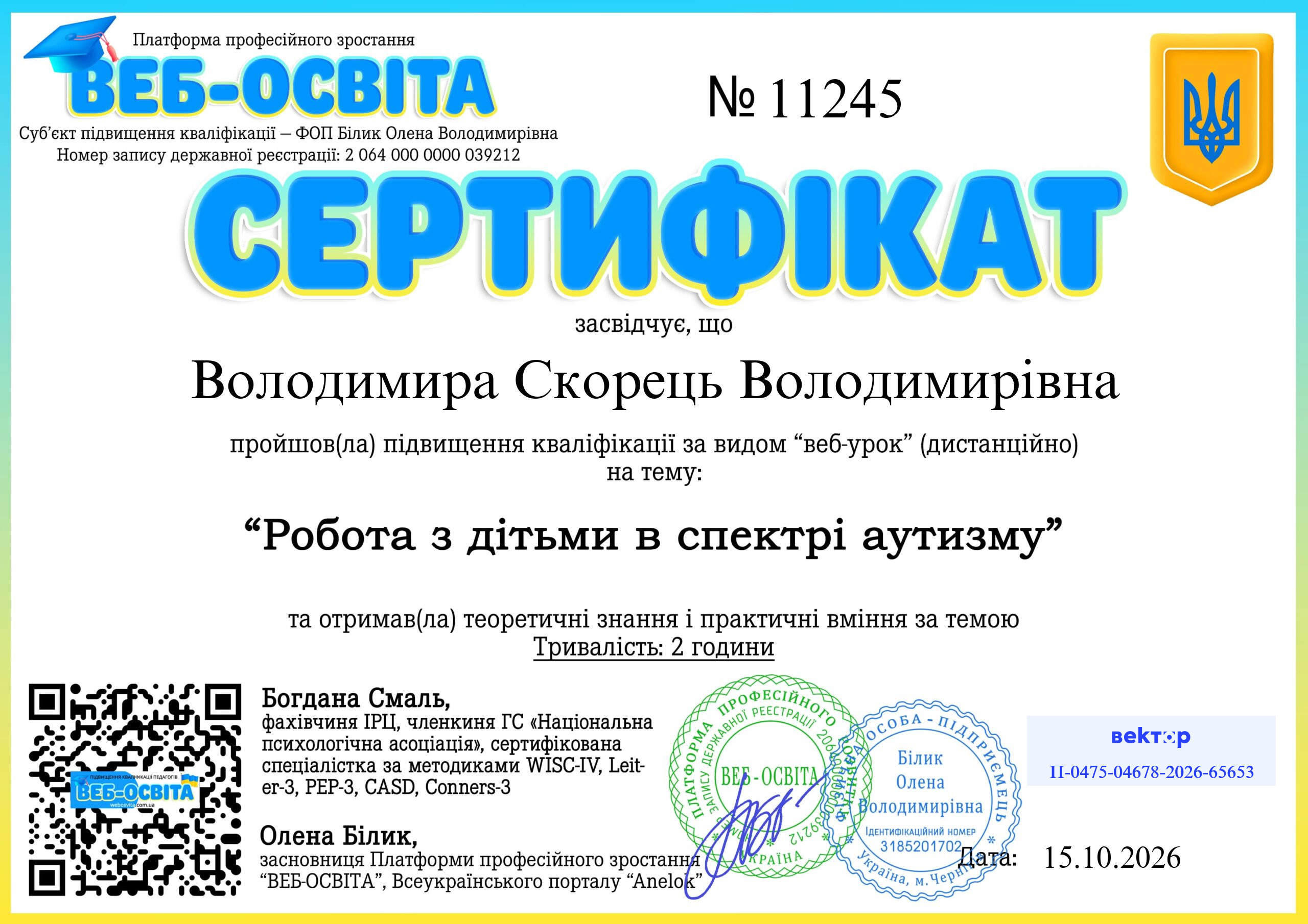 Список виданих сертифікатів 8 Web-Osvita Certificate
