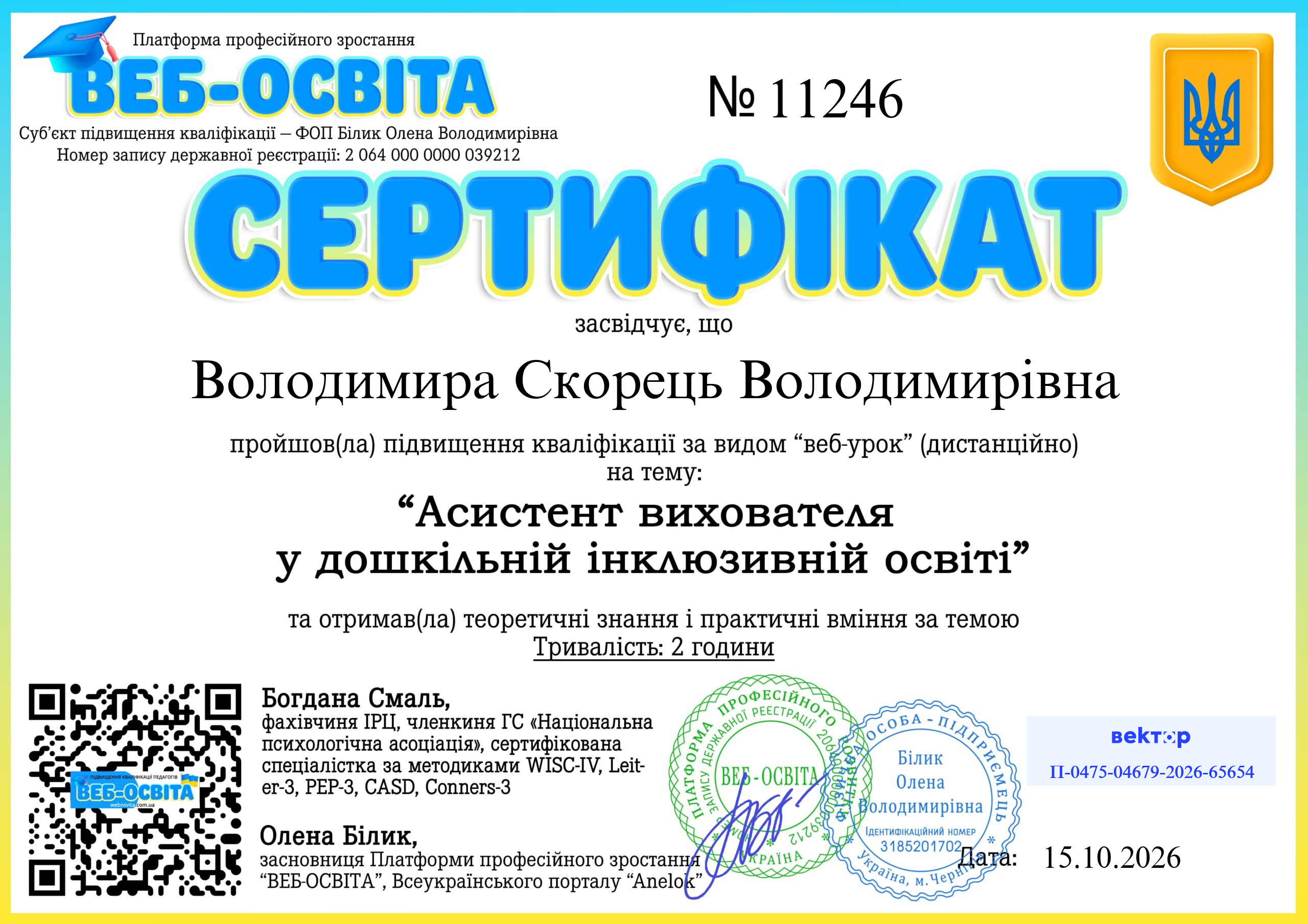 Список виданих сертифікатів 6 Web-Osvita Certificate