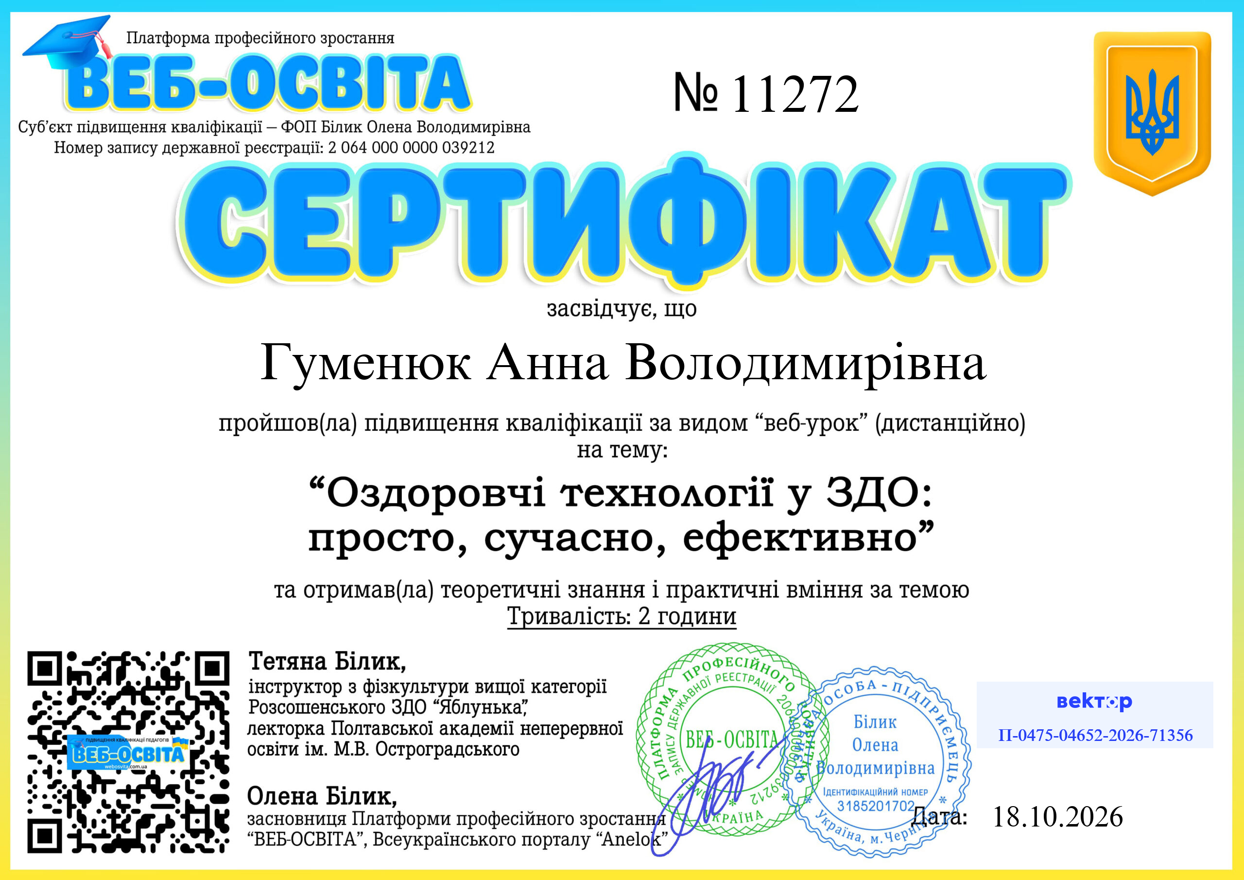 Список виданих сертифікатів 12 Web-Osvita Certificate