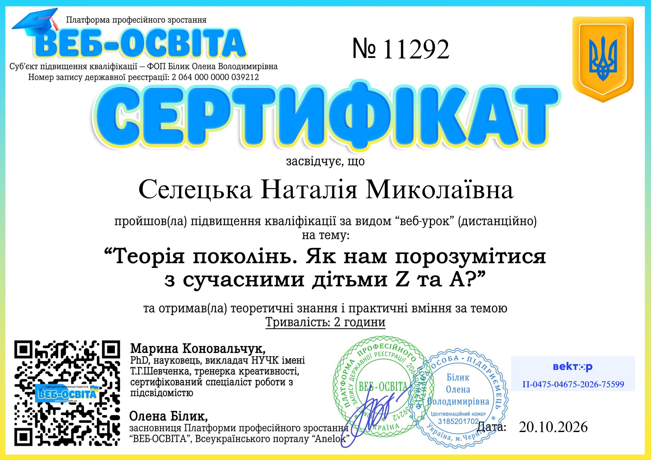 Список виданих сертифікатів 12 Web-Osvita Certificate