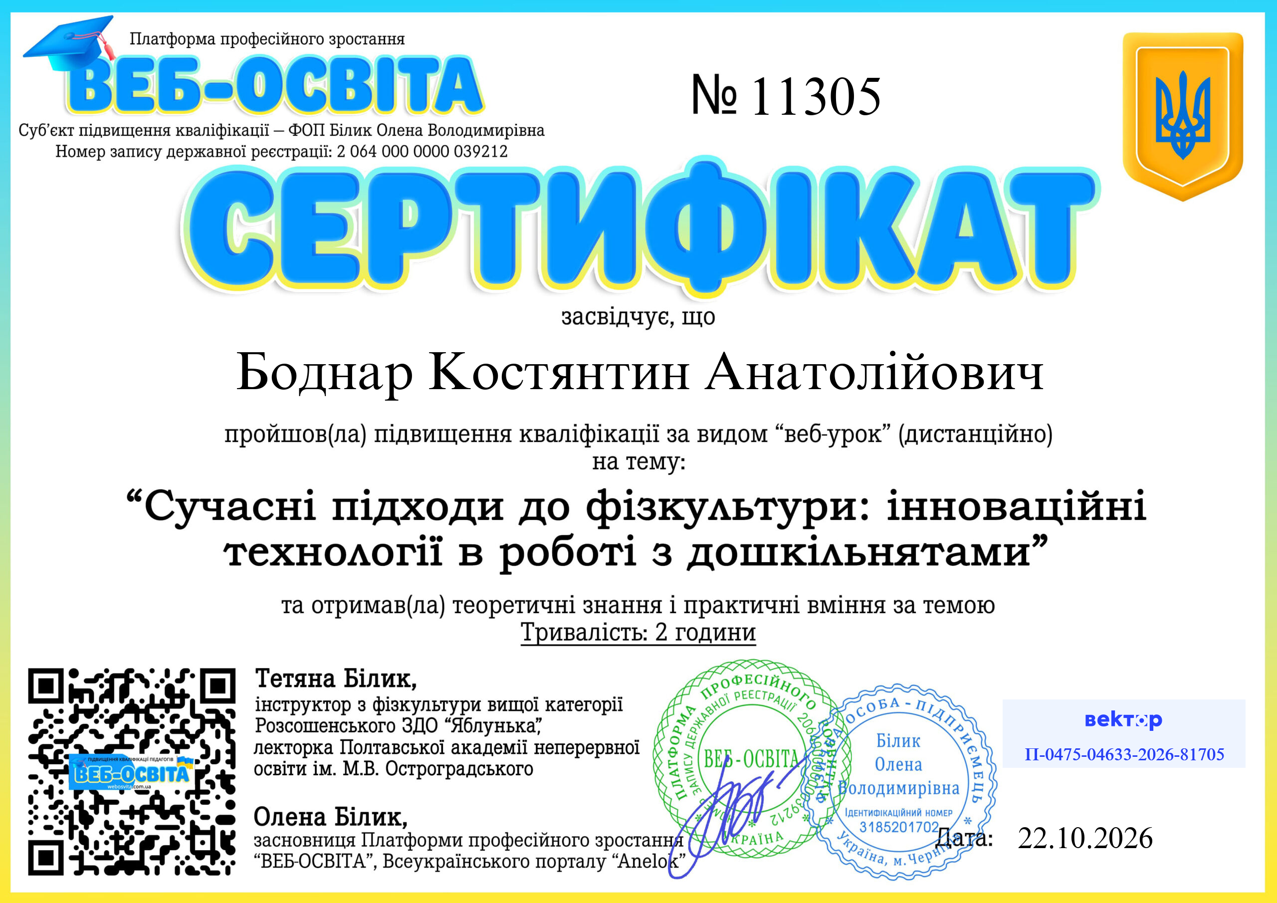 Список виданих сертифікатів 6 Web-Osvita Certificate