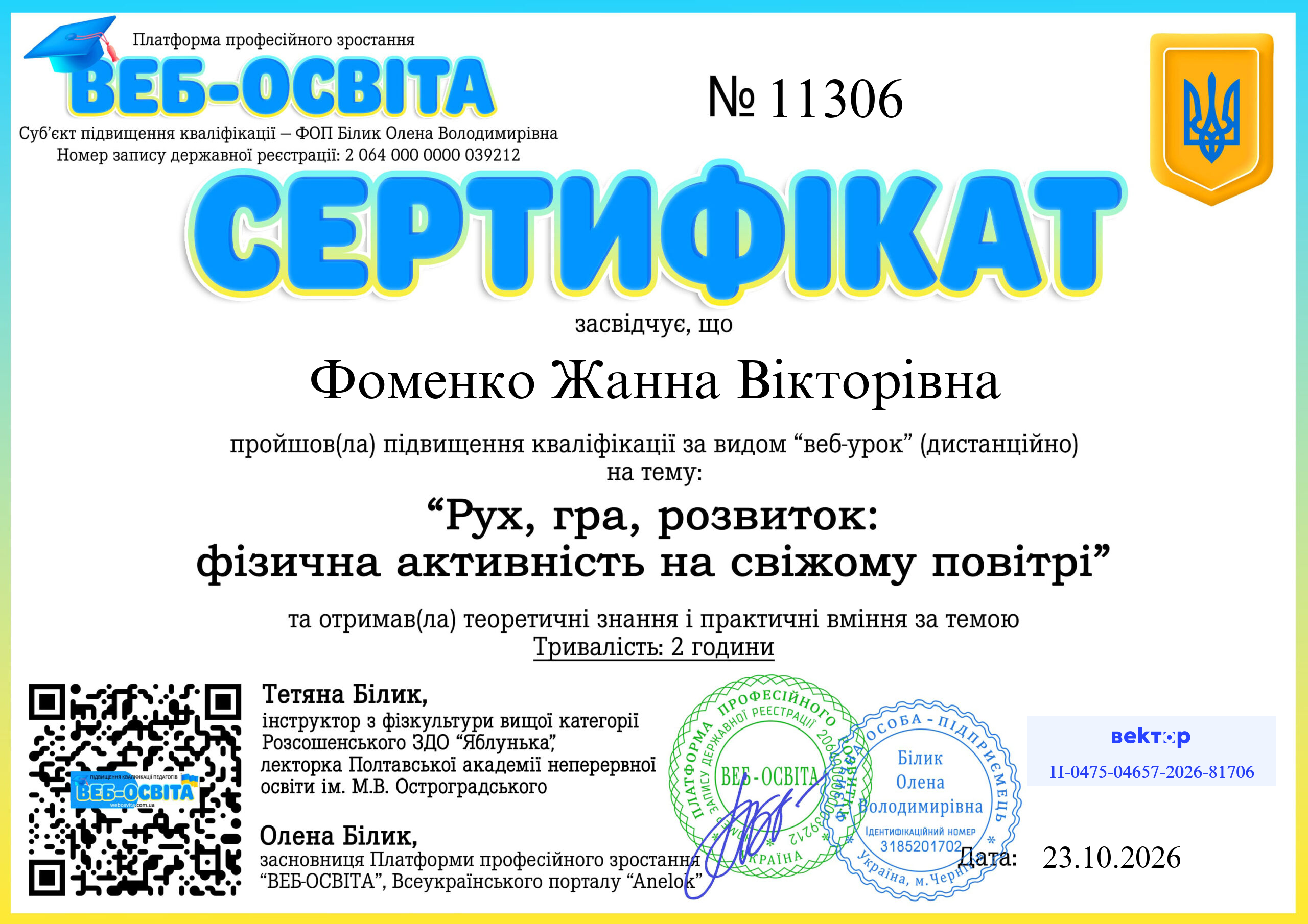 Список виданих сертифікатів 4 Web-Osvita Certificate
