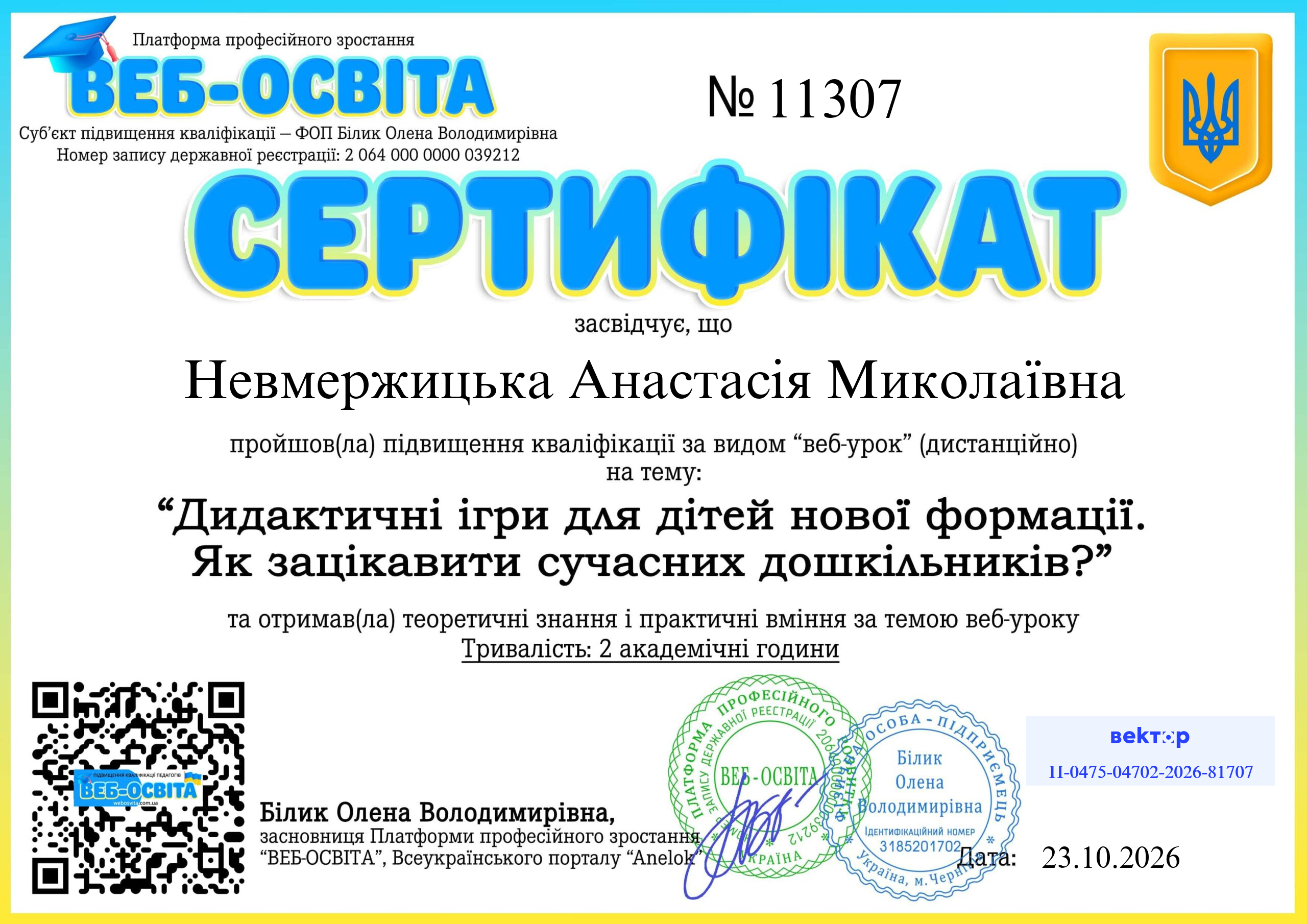 Список виданих сертифікатів 2 Web-Osvita Certificate